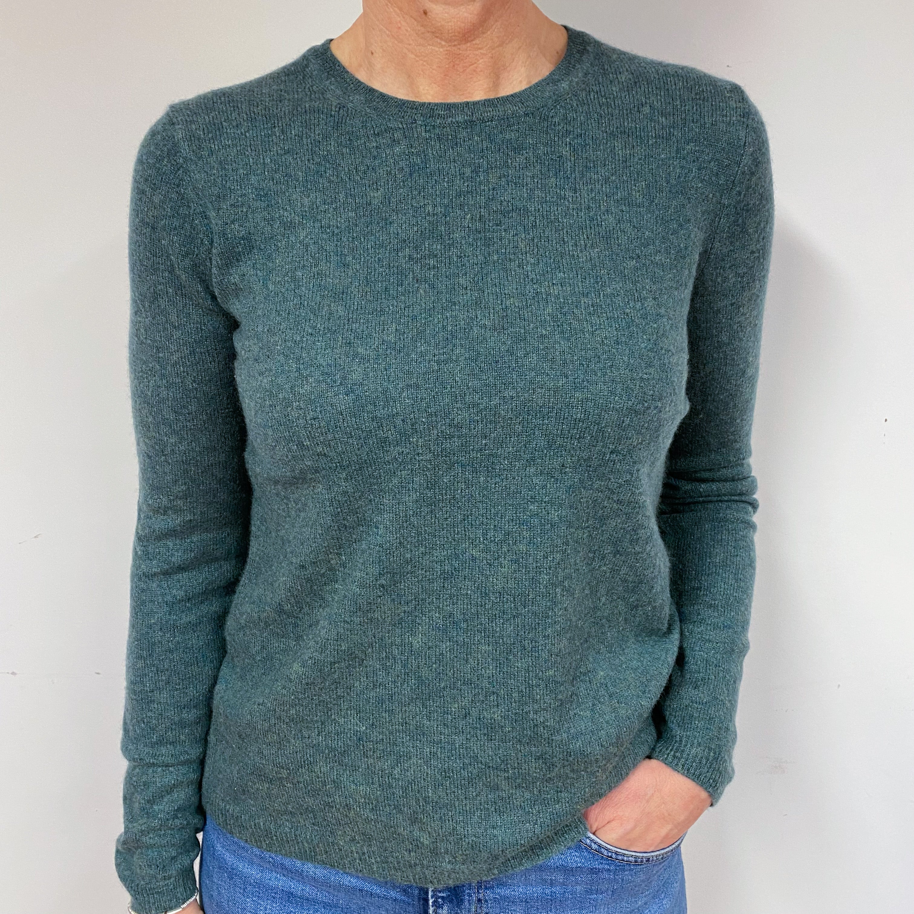 Spruce Green Cashmere Crew Neck Jumper Medium