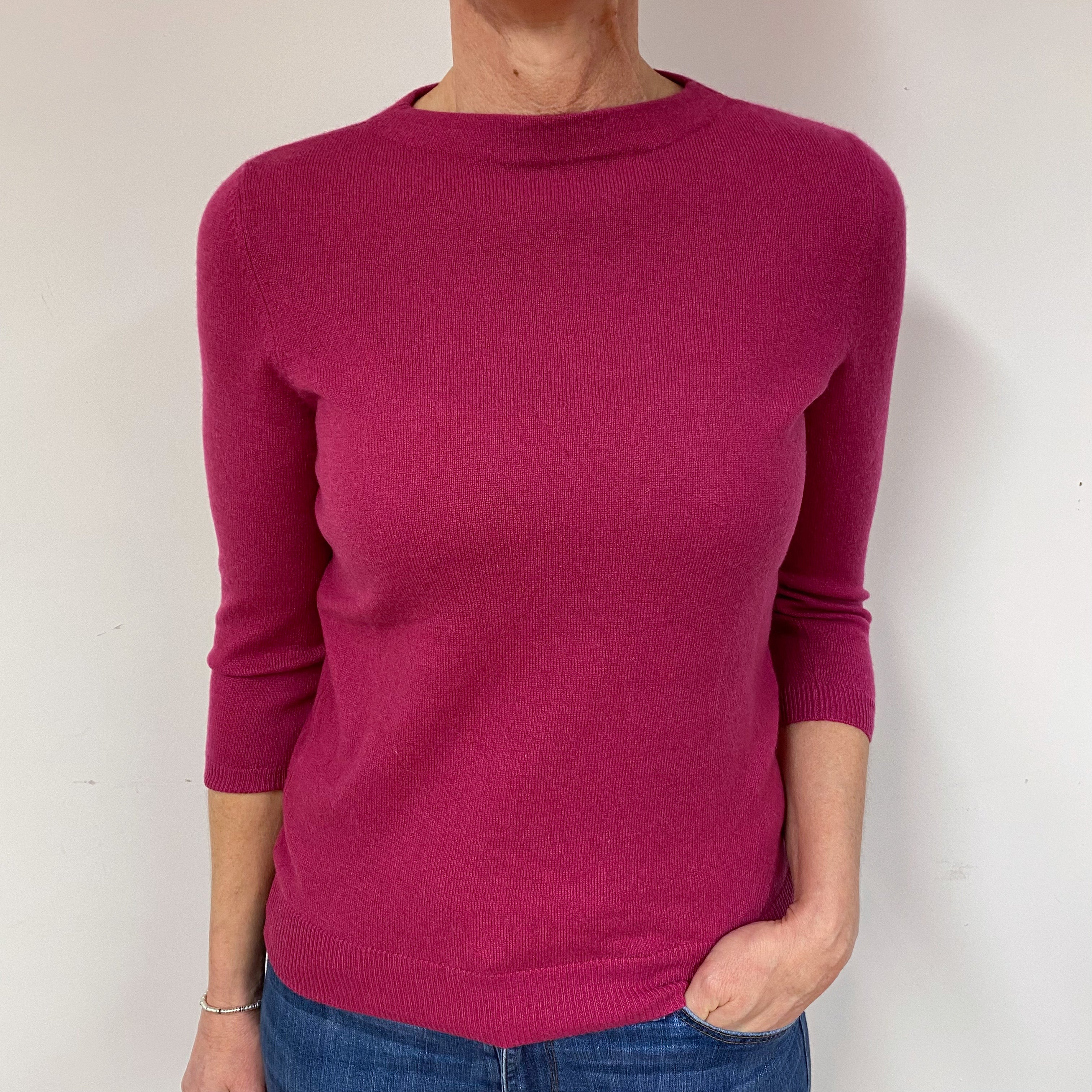 Magenta Pink Cashmere Crew Neck Jumper Medium/Petite