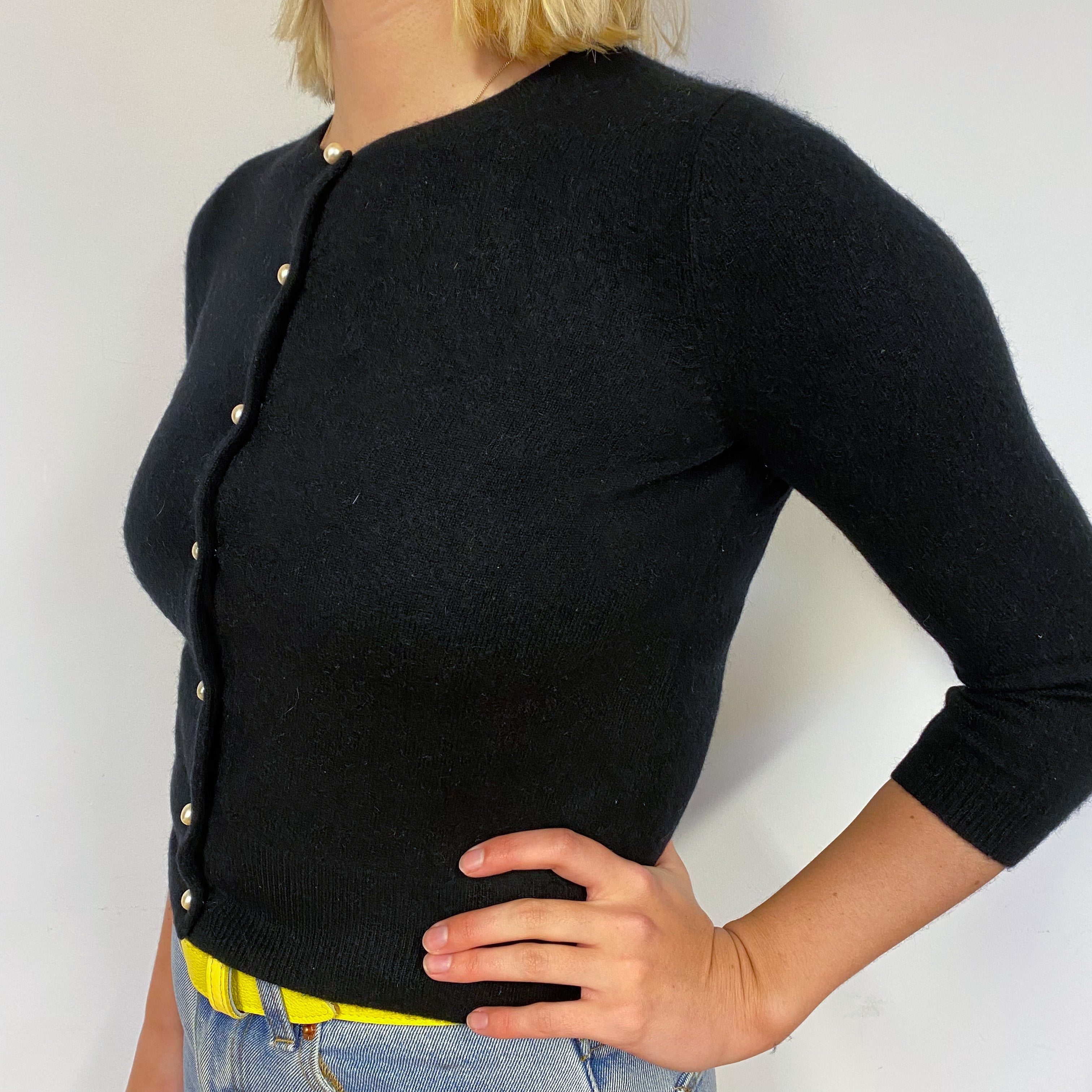Black 3/4 Sleeve Cashmere Cropped Cardigan Small