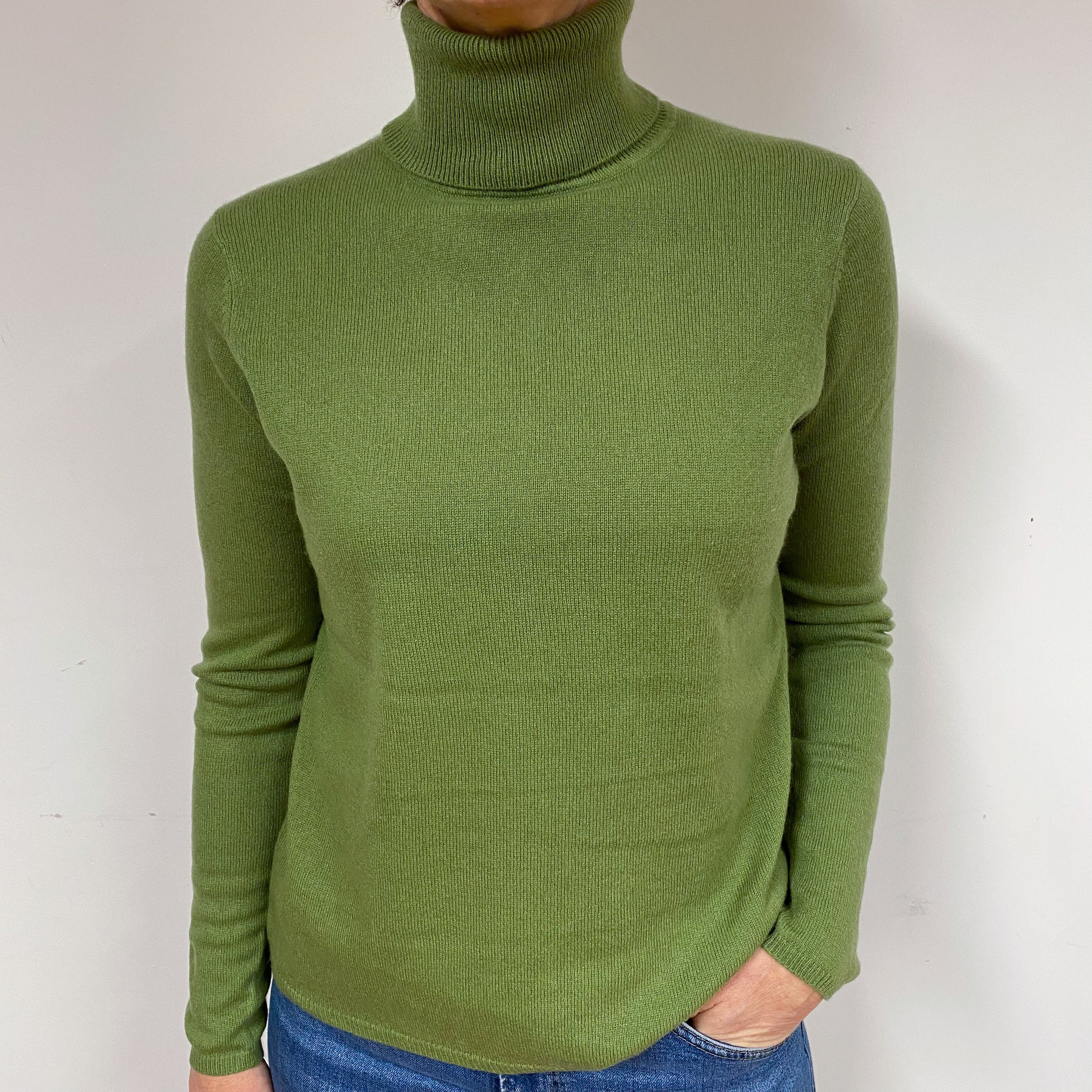 Fern Green Cashmere Polo Neck Jumper Medium