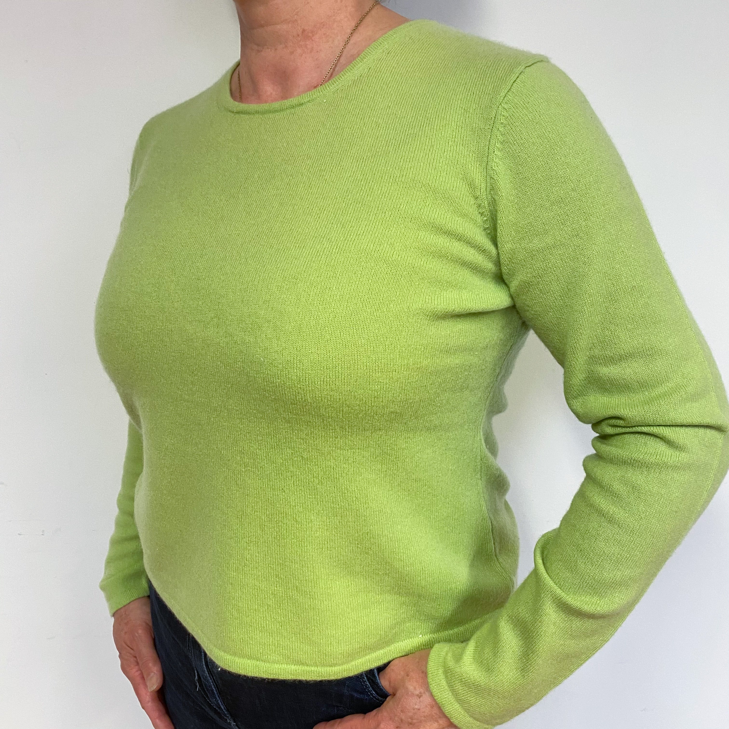 Lime Green Cashmere Crew Neck Jumper Large