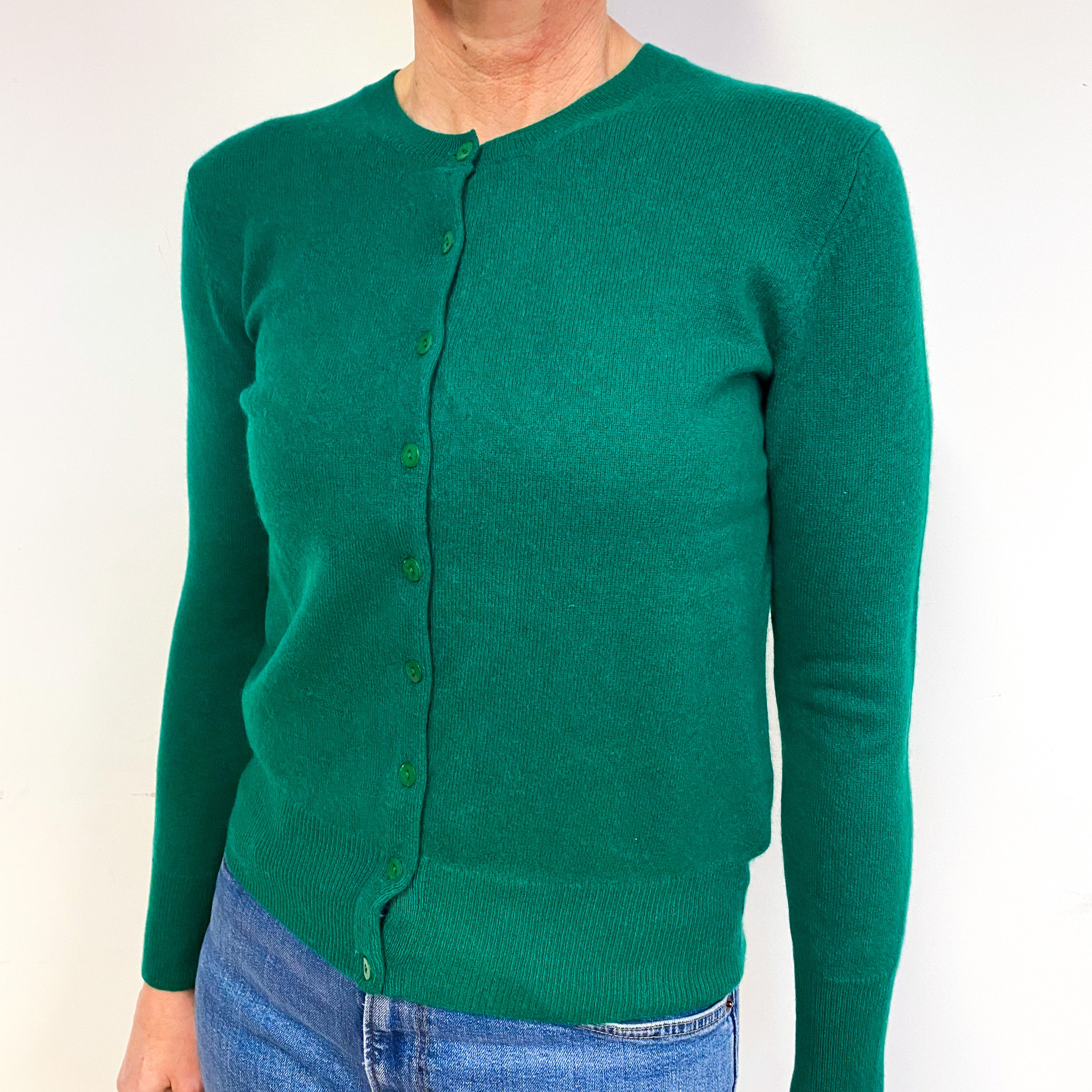 Emerald Green Cashmere Crew Neck Cardigan Medium