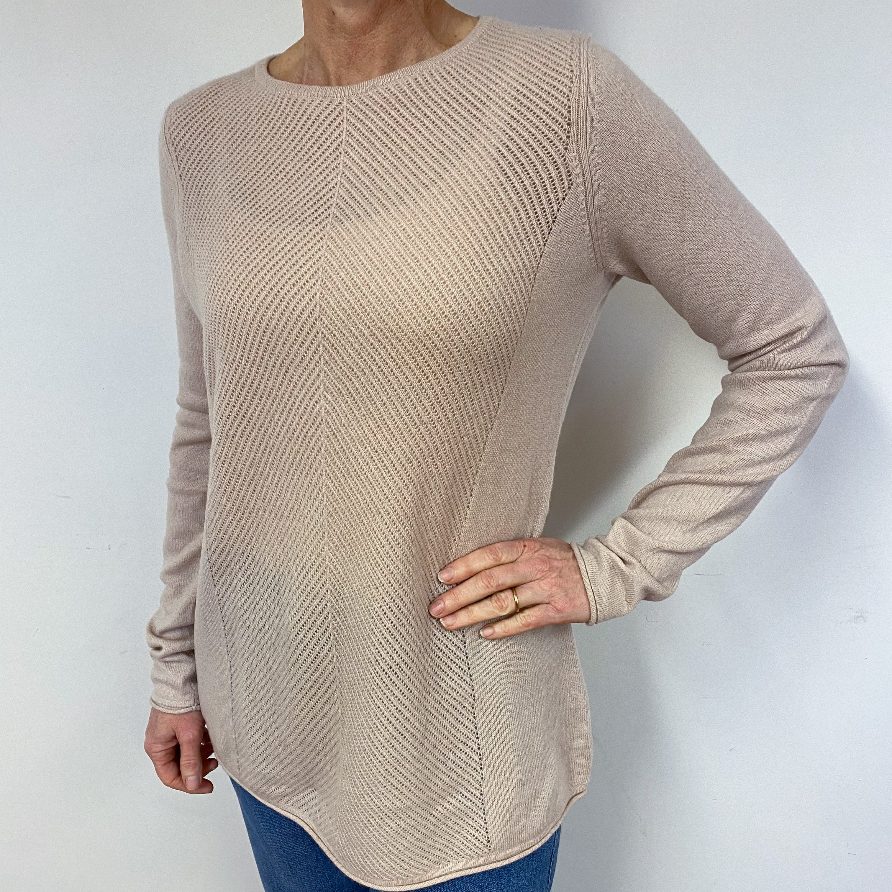 Vince Nude Lace Cashmere Crew Neck Jumper Medium