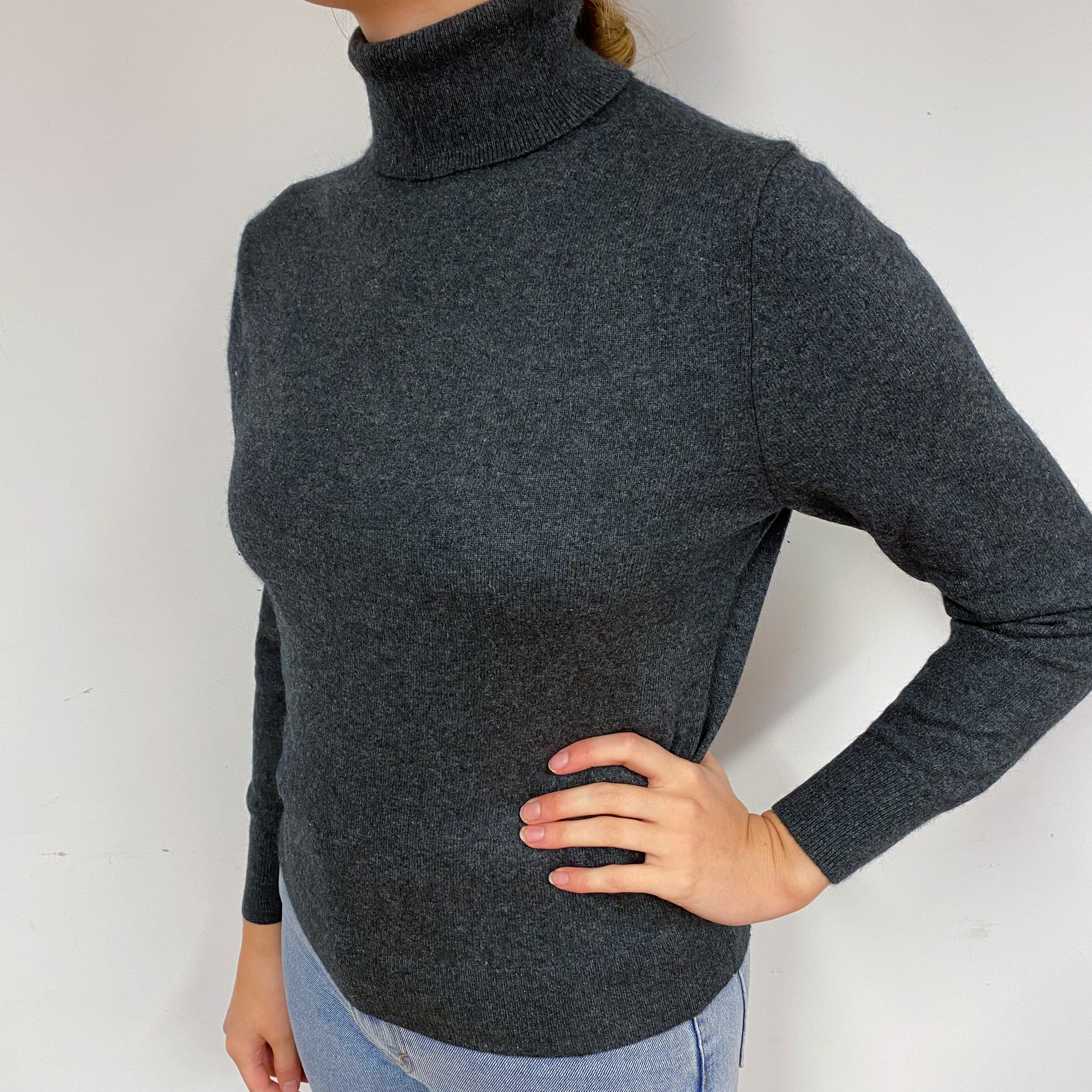 Dark Slate Grey Cashmere Polo Neck Jumper Small