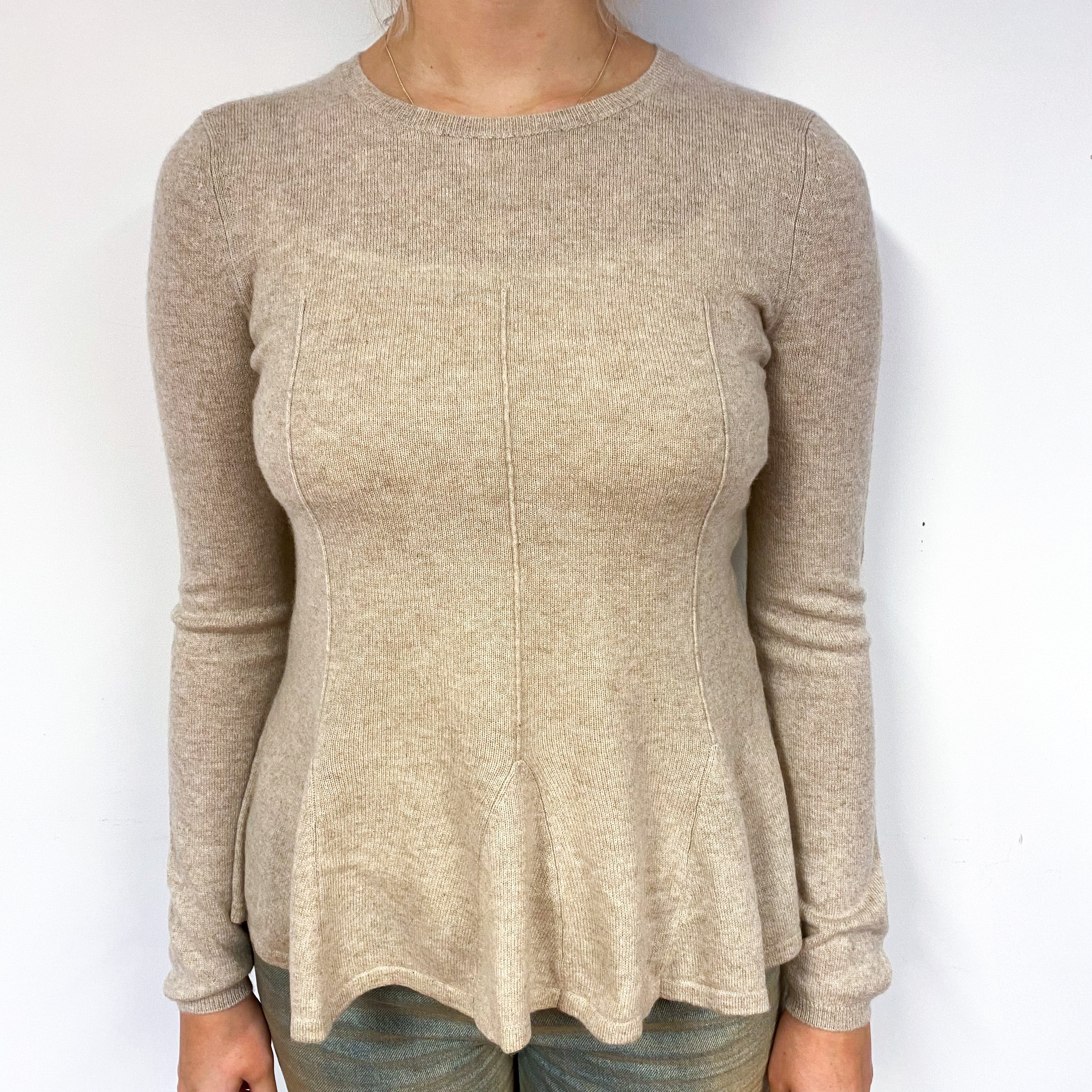 Biscuit Brown Peplum Cashmere Crew Neck Jumper Small