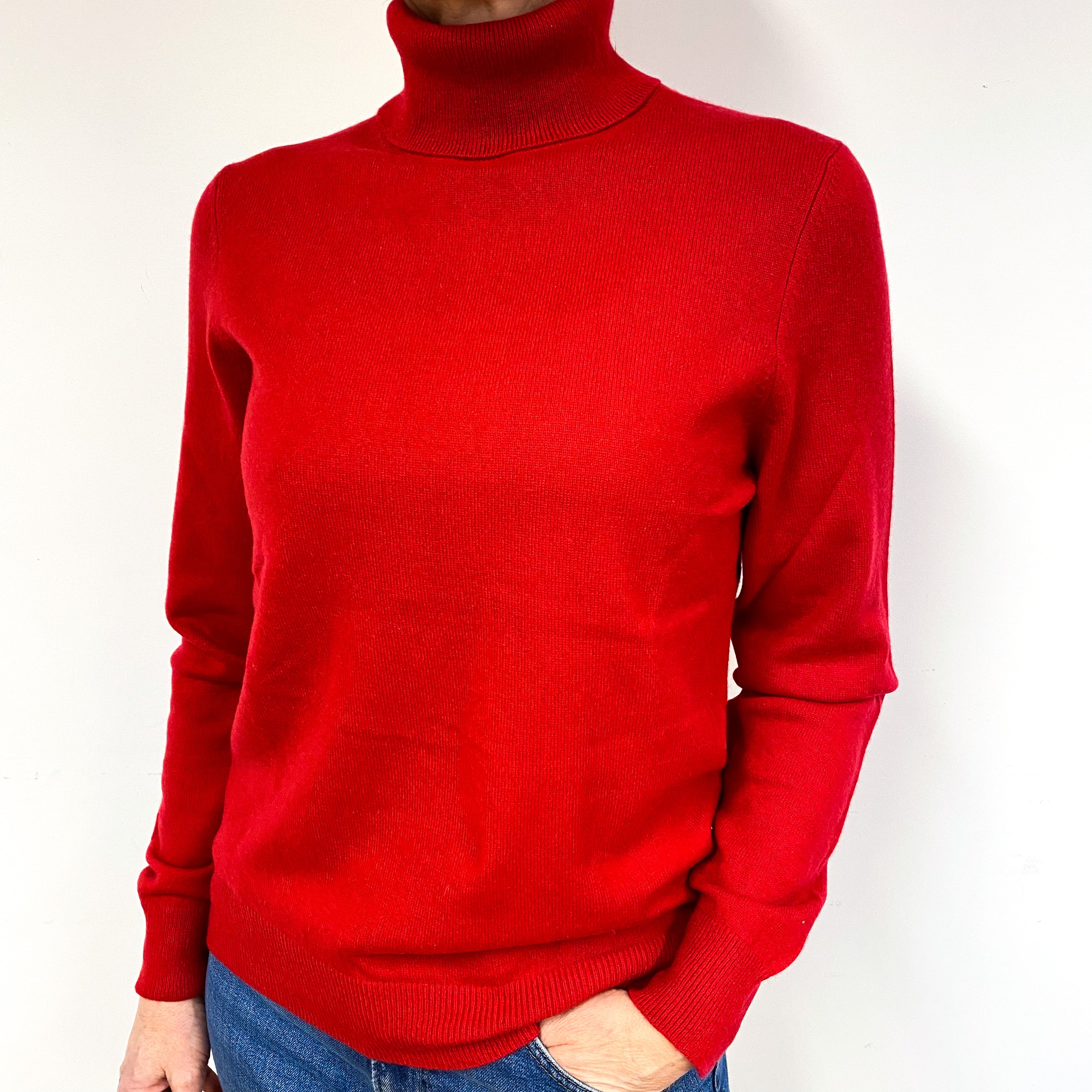 Post Box Red Cashmere Polo Neck Jumper Medium