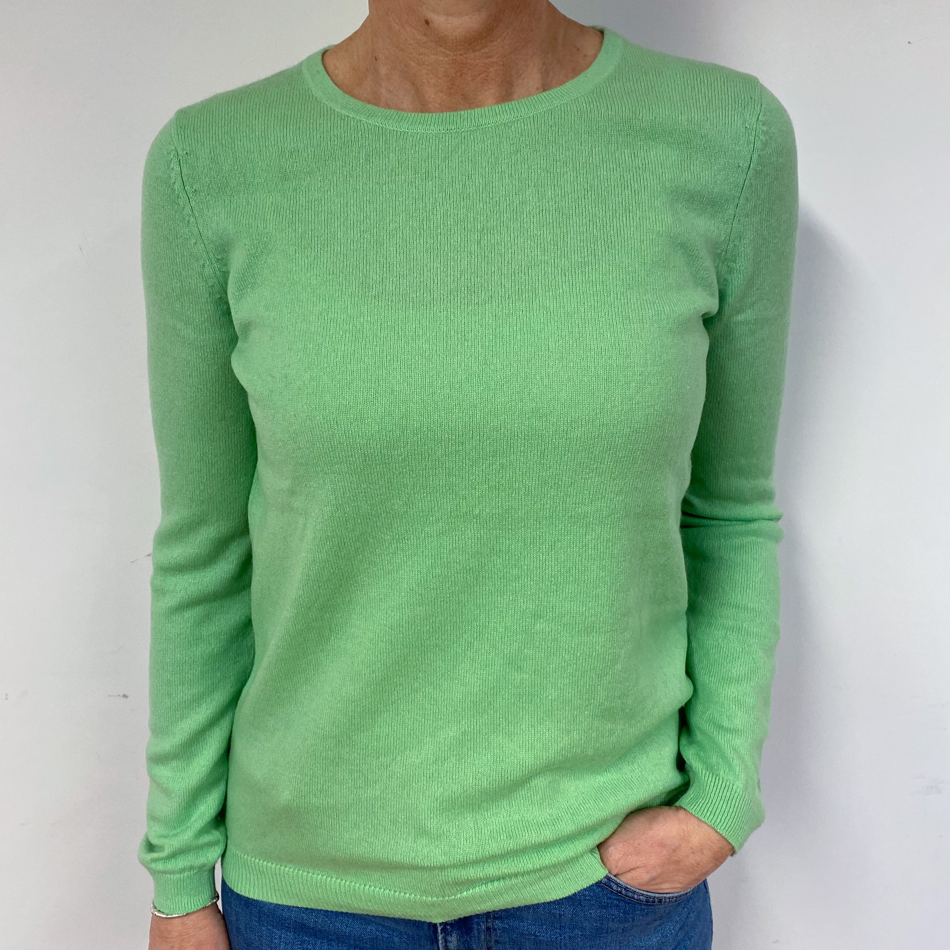 Spring Green Cashmere Crew Neck Jumper Medium