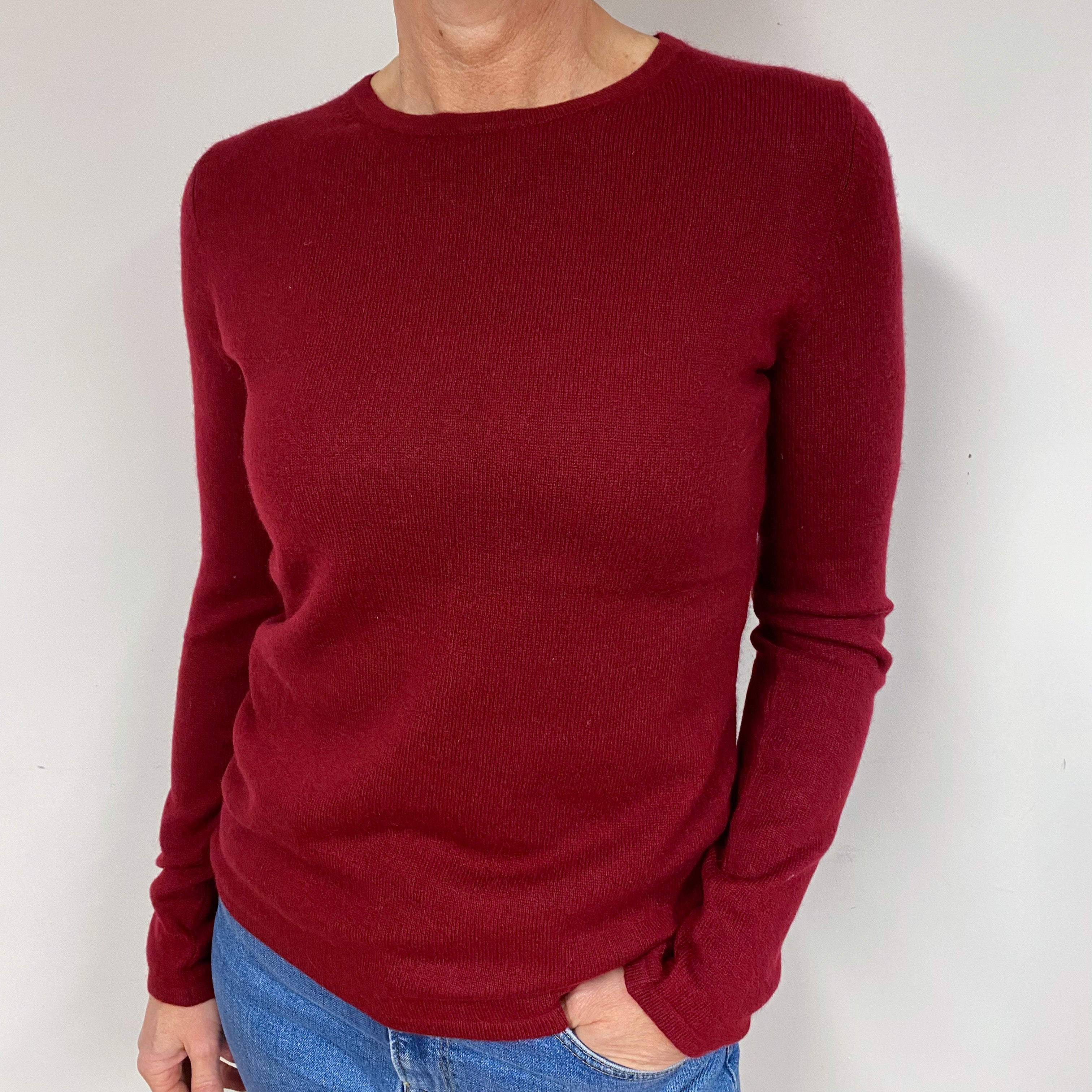 Burgundy Red Cashmere Crew Neck Jumper Medium