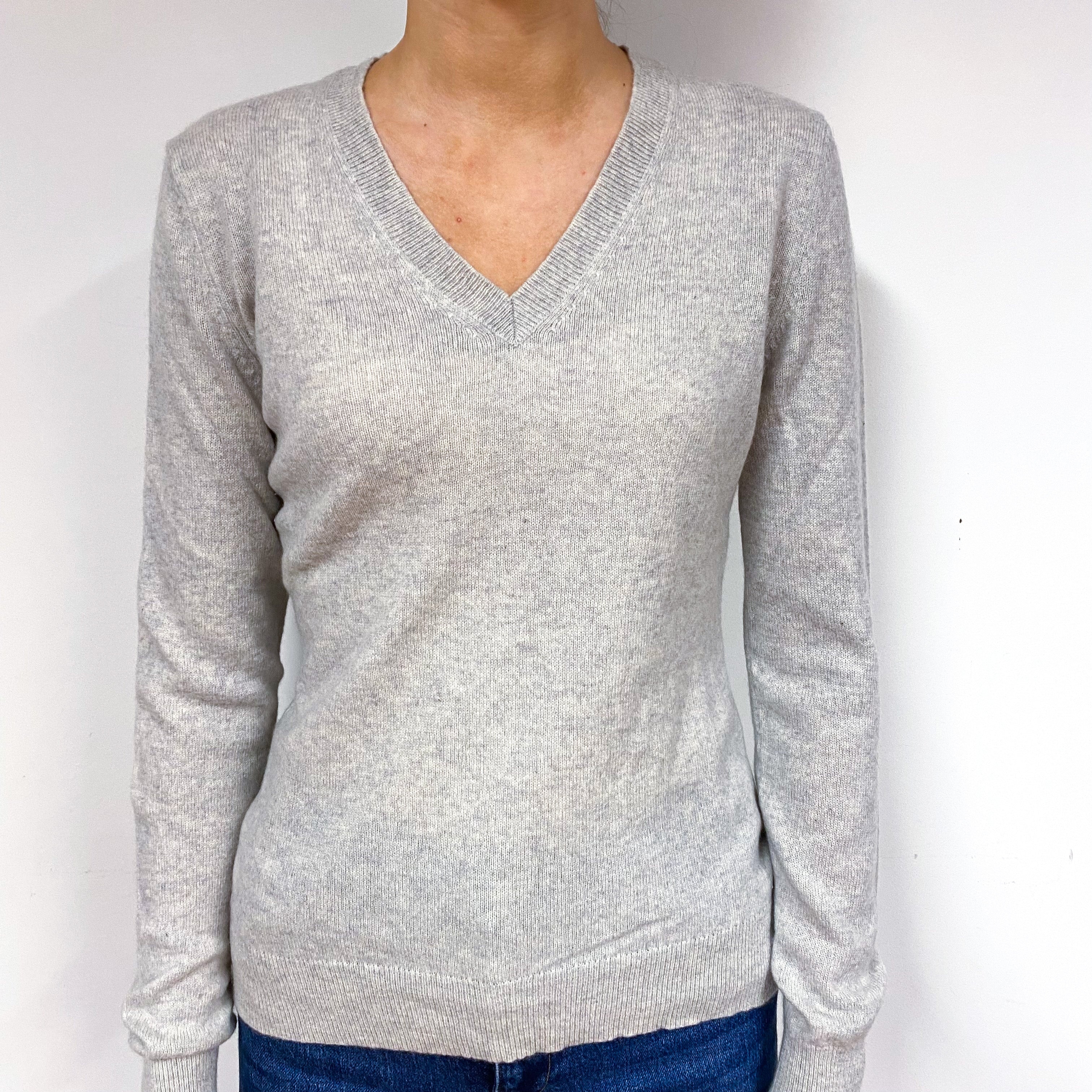 Mist Grey Cashmere V-Neck Jumper Extra Small