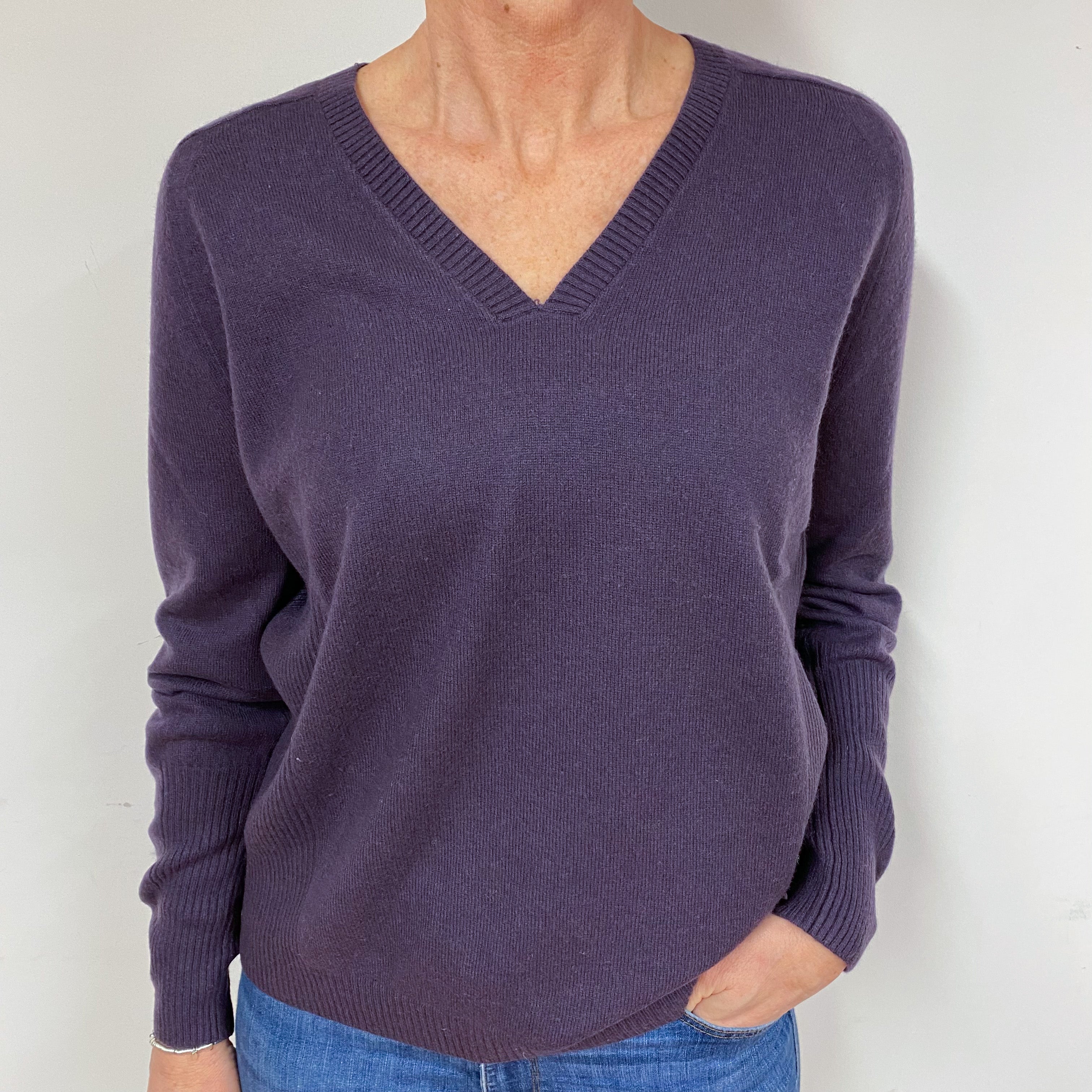 Blueberry Blue Cashmere Double V-Neck Jumper Medium