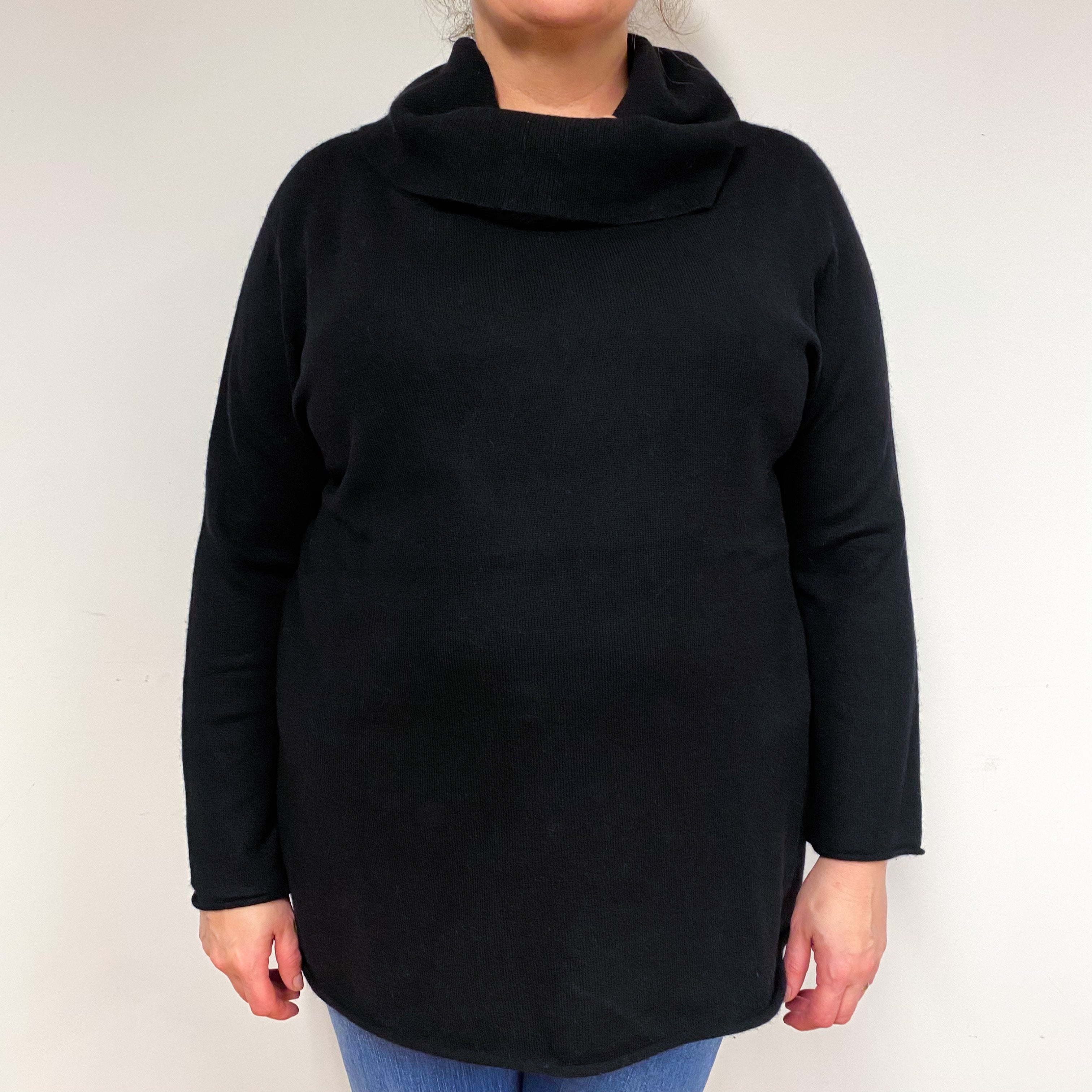 Black Funnel Sleeve Cashmere Cowl Neck Jumper Extra Large NEARLY NEW