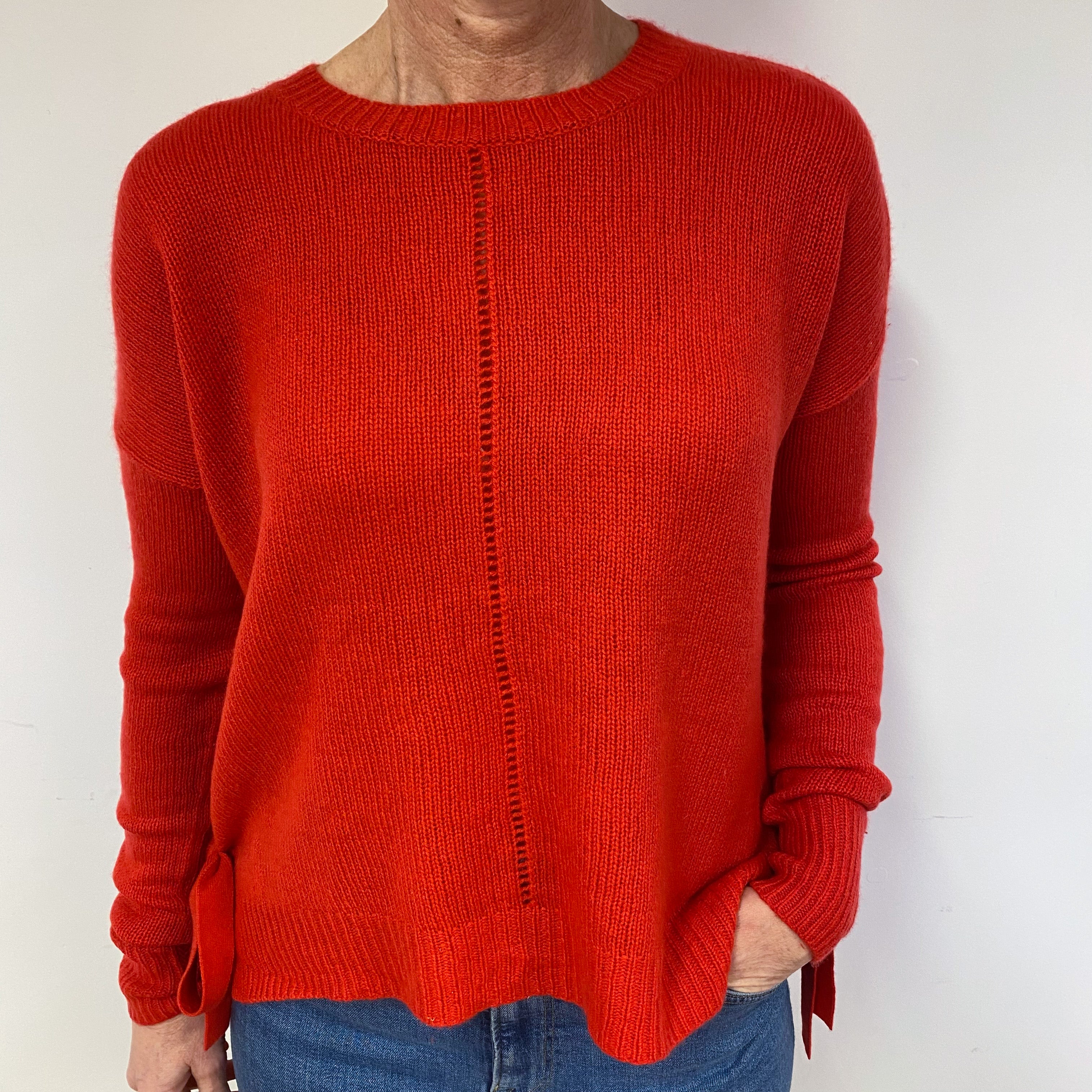 Scarlet Red Slouchy Cashmere Crew Neck Jumper Medium