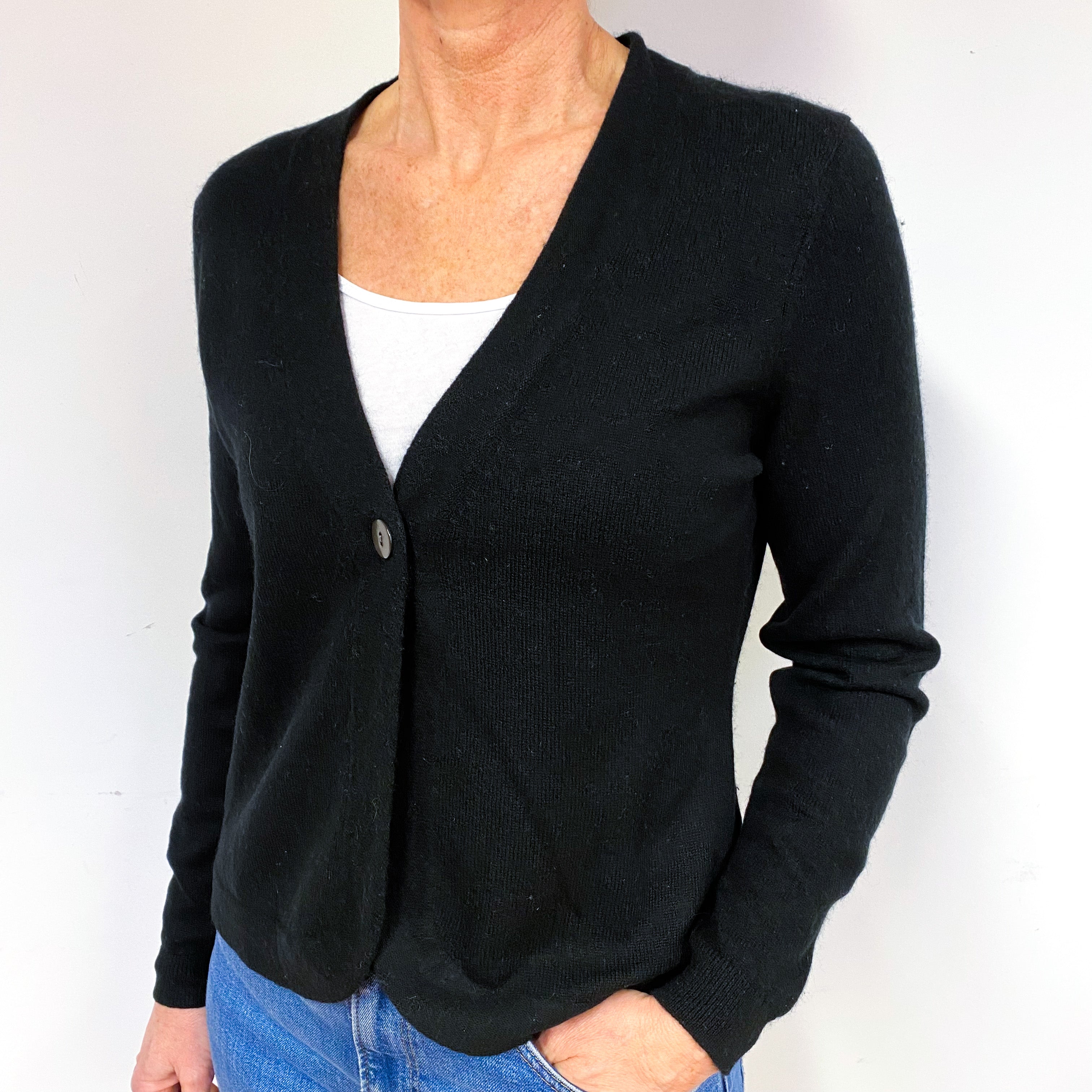 Black Cashmere V-Neck Cardigan Medium