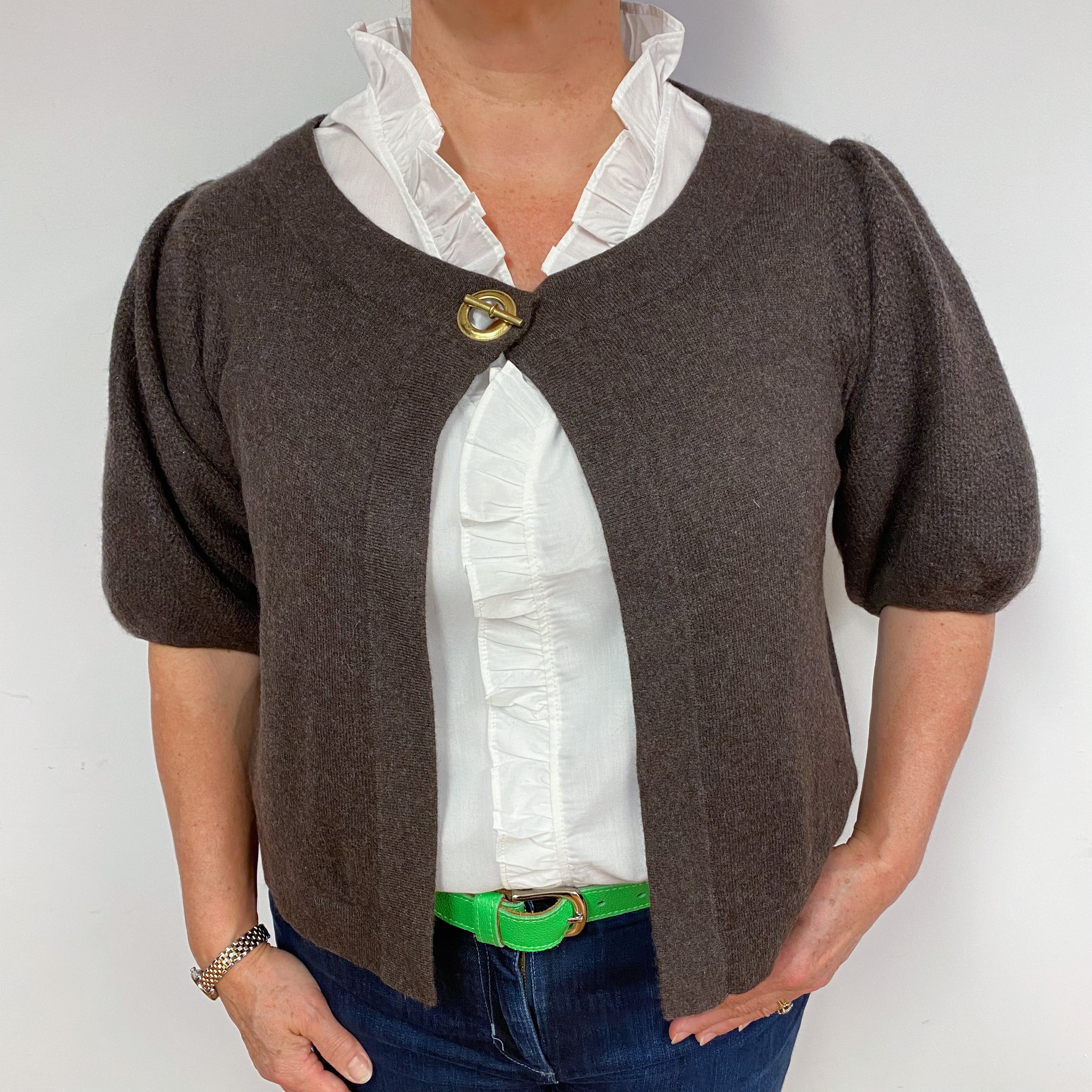 Peppercorn Brown Cashmere Short Sleeved Cardigan Large