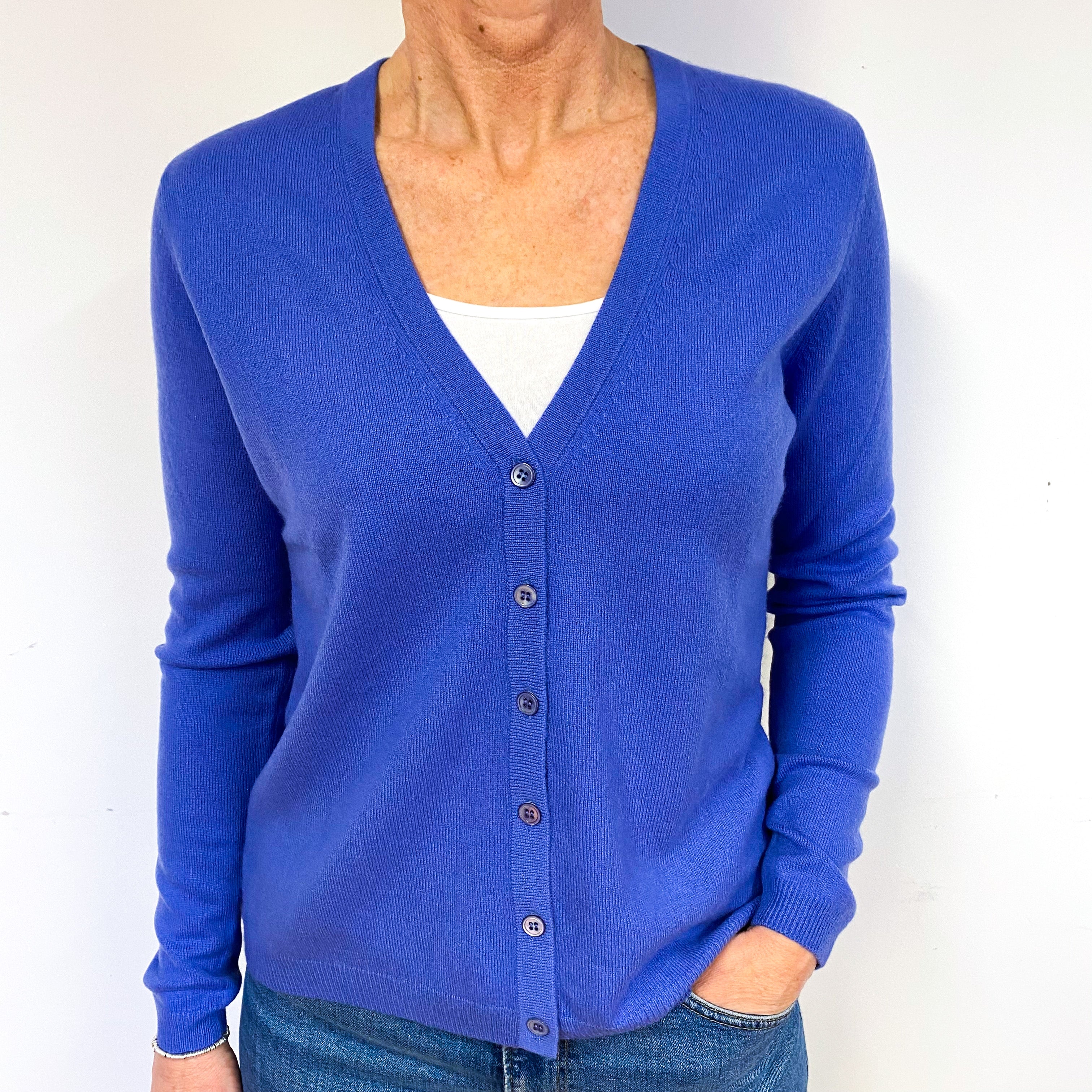 New Bluebell Purple Cashmere V- Neck Cardigan Medium