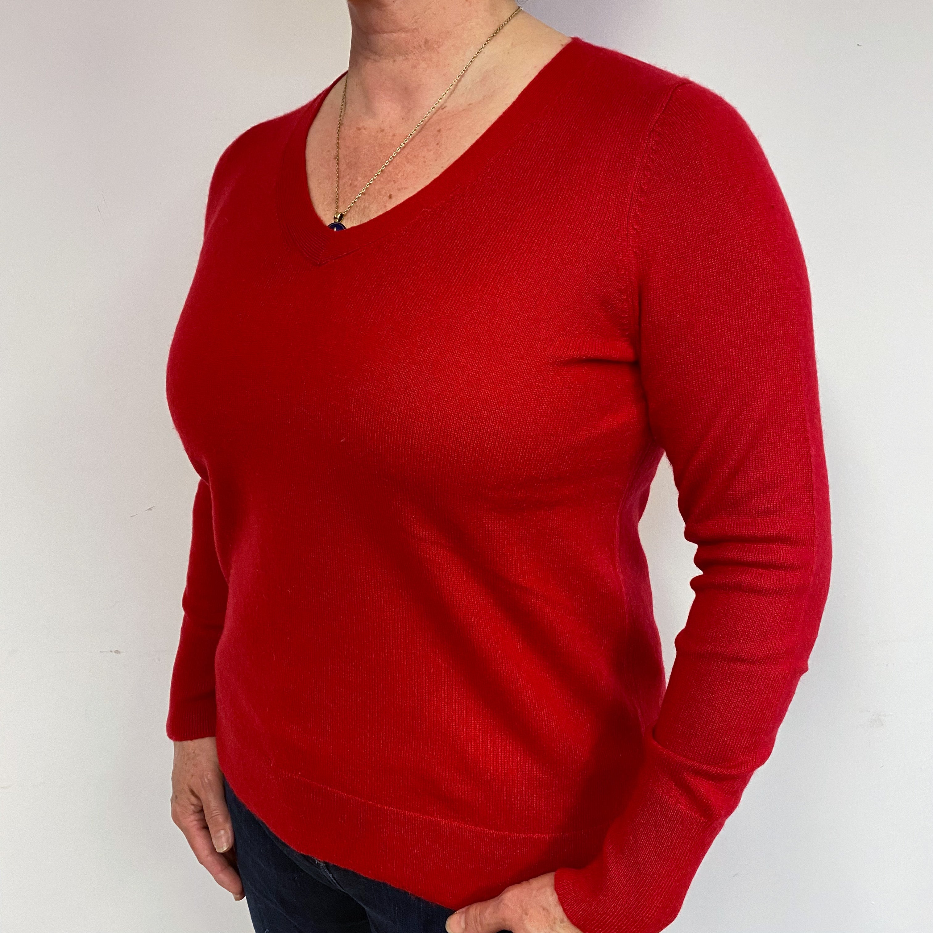 Berry Red Cashmere V-Neck Jumper Large