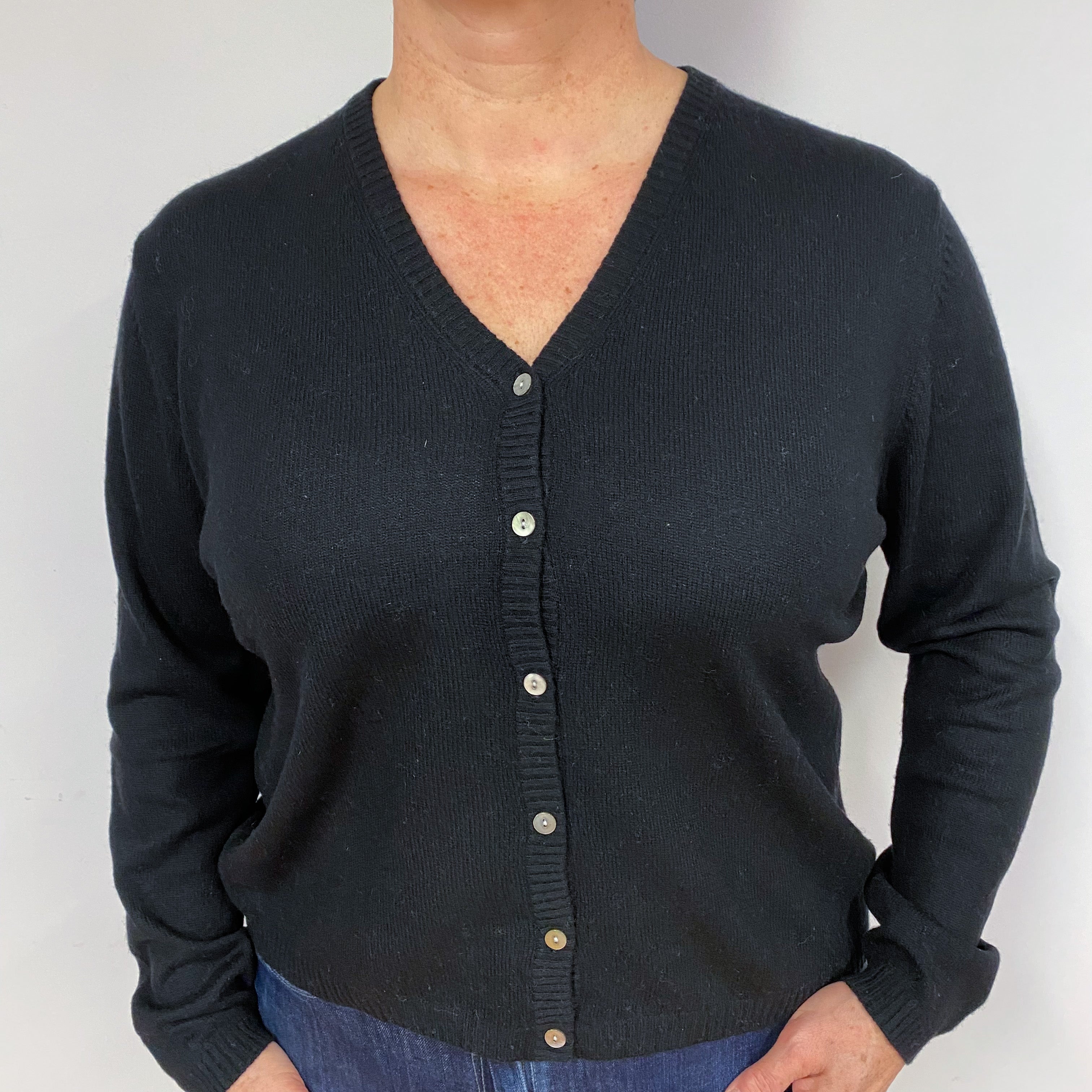 Black Cashmere V-Neck Cardigan Large