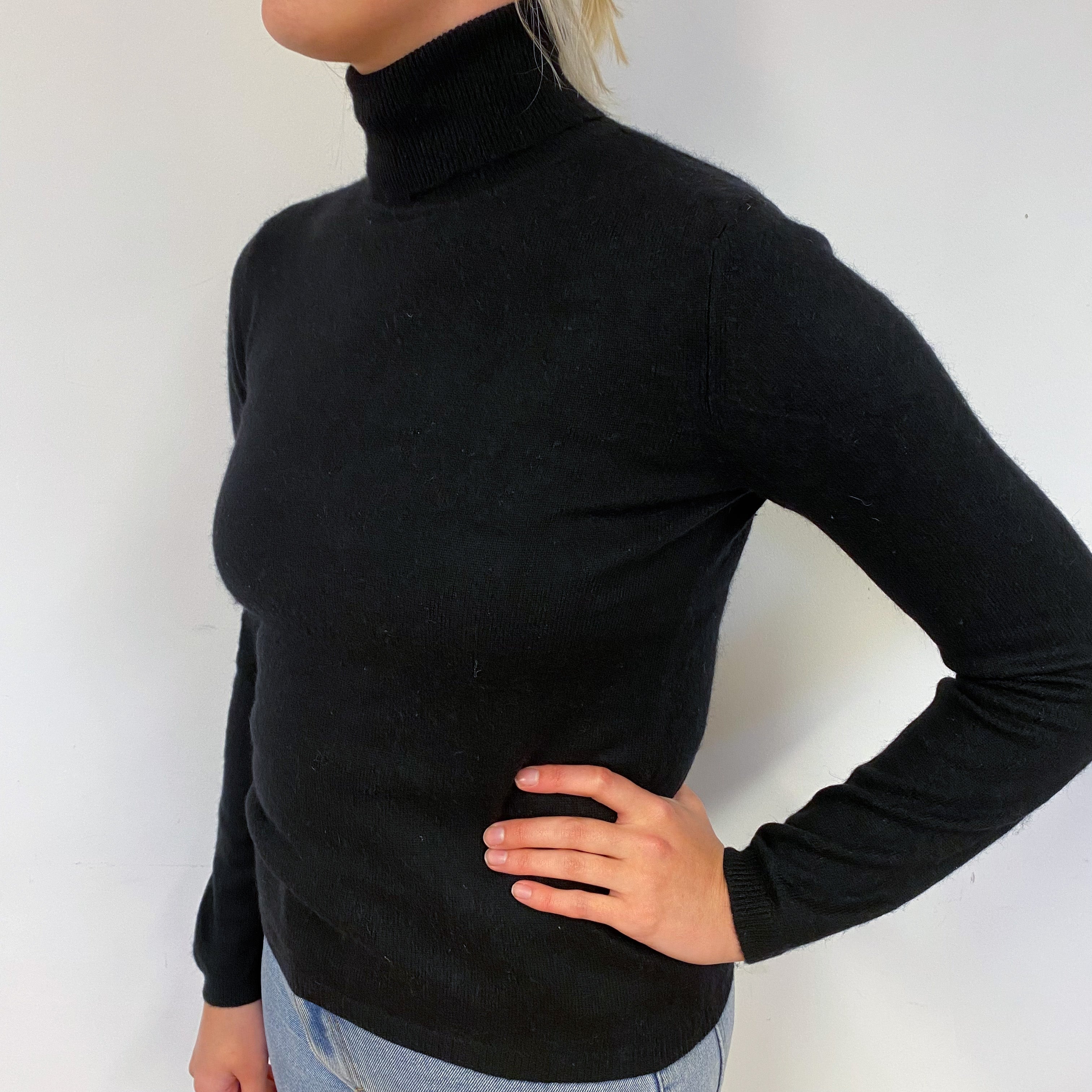Black Cashmere Polo Neck Jumper Small