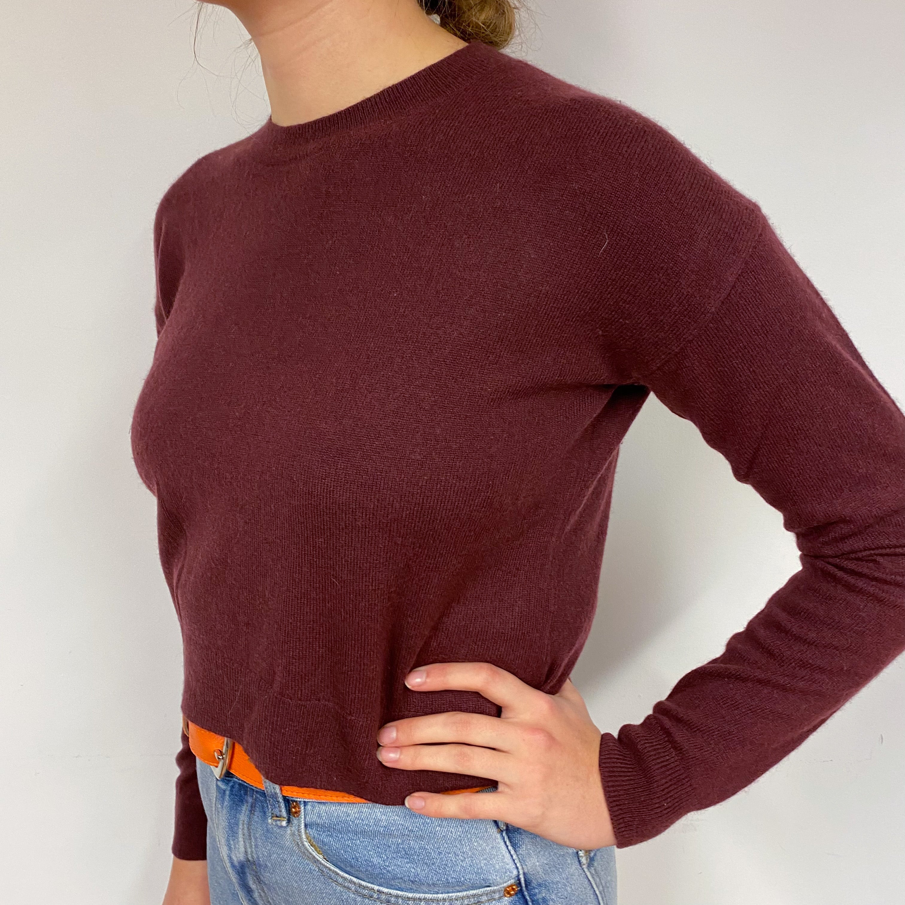 Maroon Red Cropped Cashmere Crew Neck Jumper Small