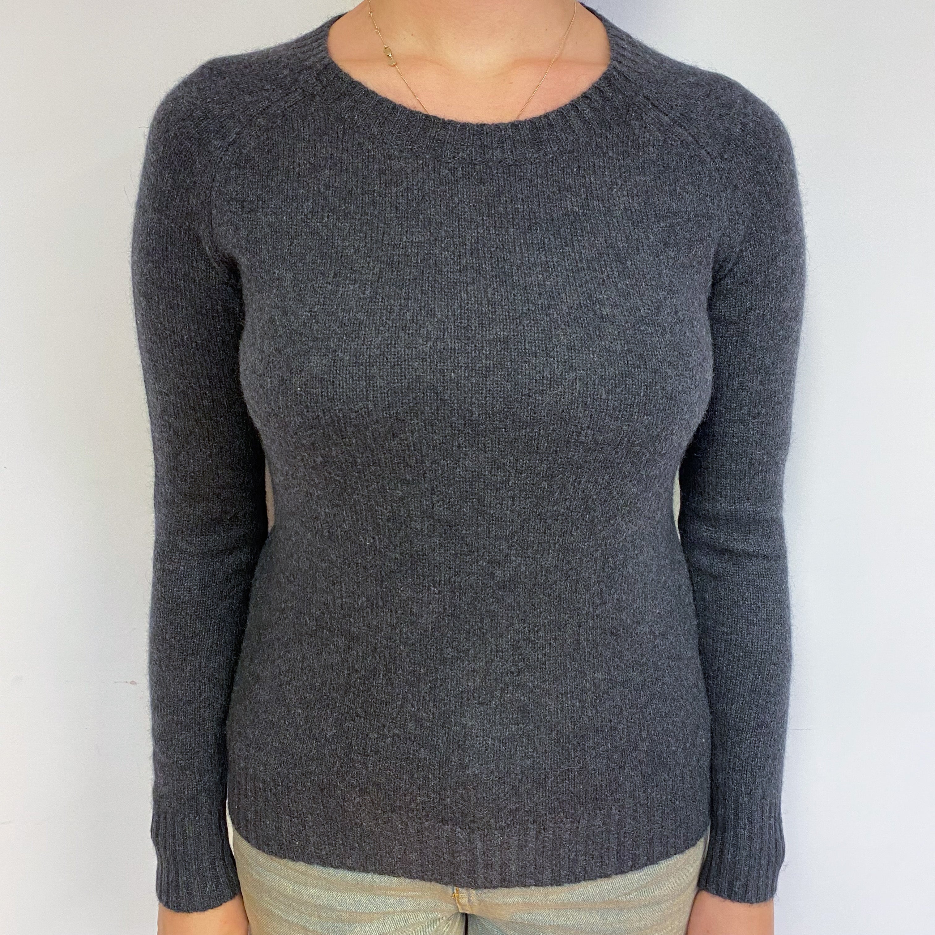 Charcoal Grey Cashmere Crew Neck Jumper Small