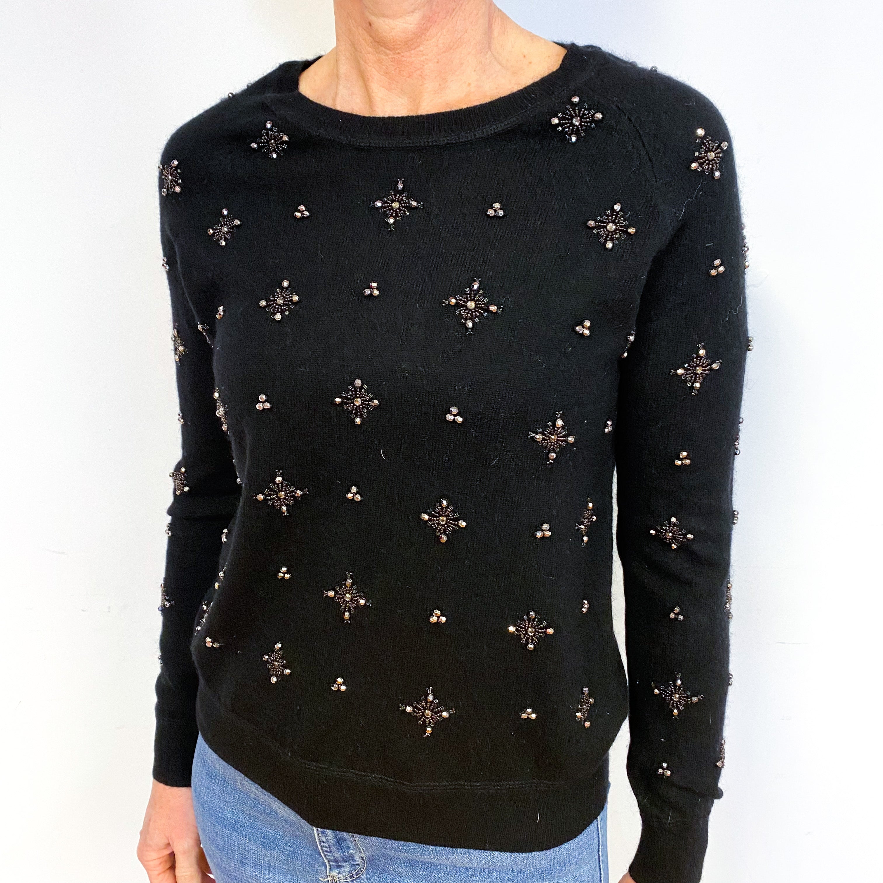 Black Embellished Cashmere Crew Neck Jumper Medium