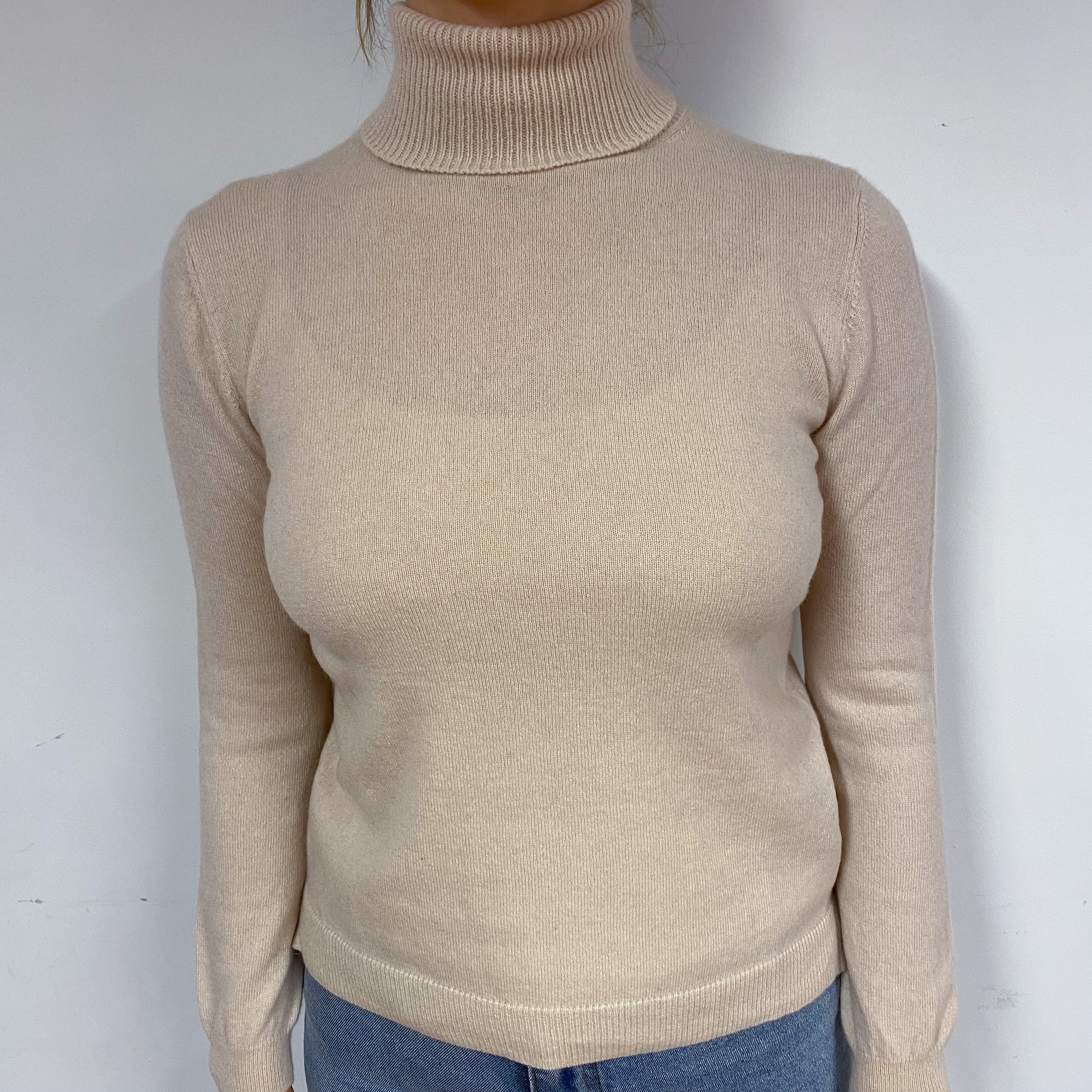 Soft Beige Cashmere Polo Neck Jumper Small