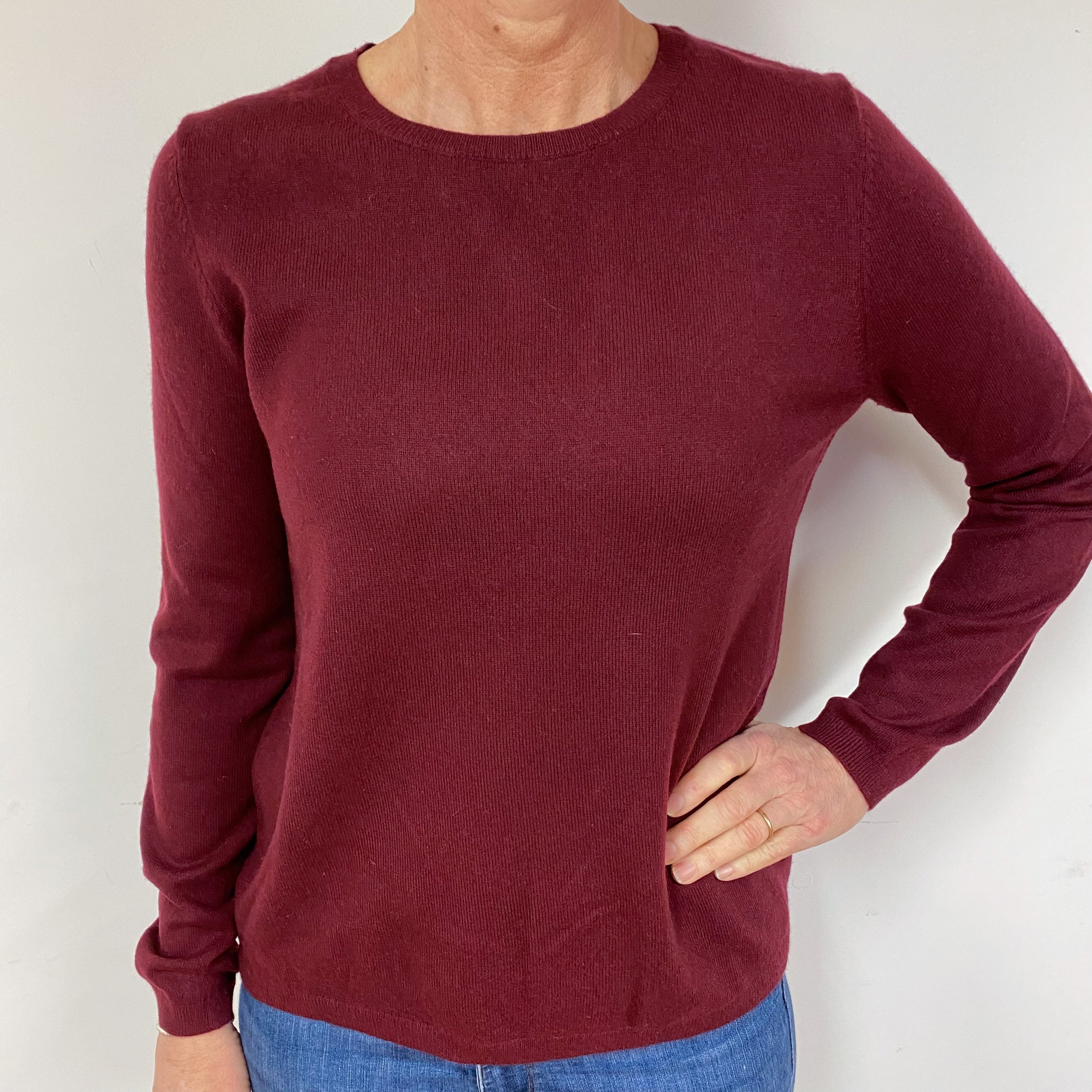 Burgundy Red Cashmere Crew Neck Jumper Medium