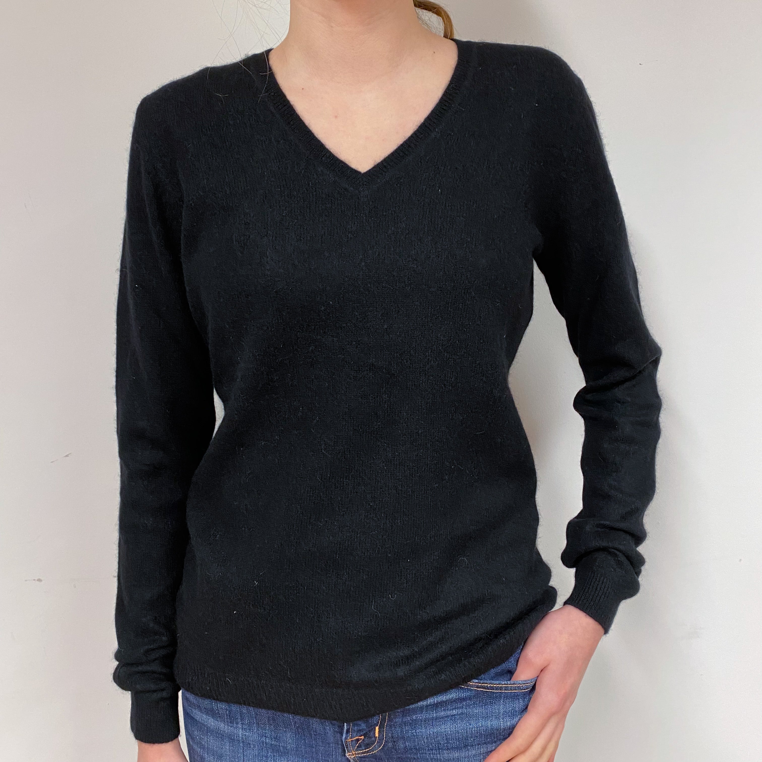 Black Cashmere V-Neck Jumper Extra Small