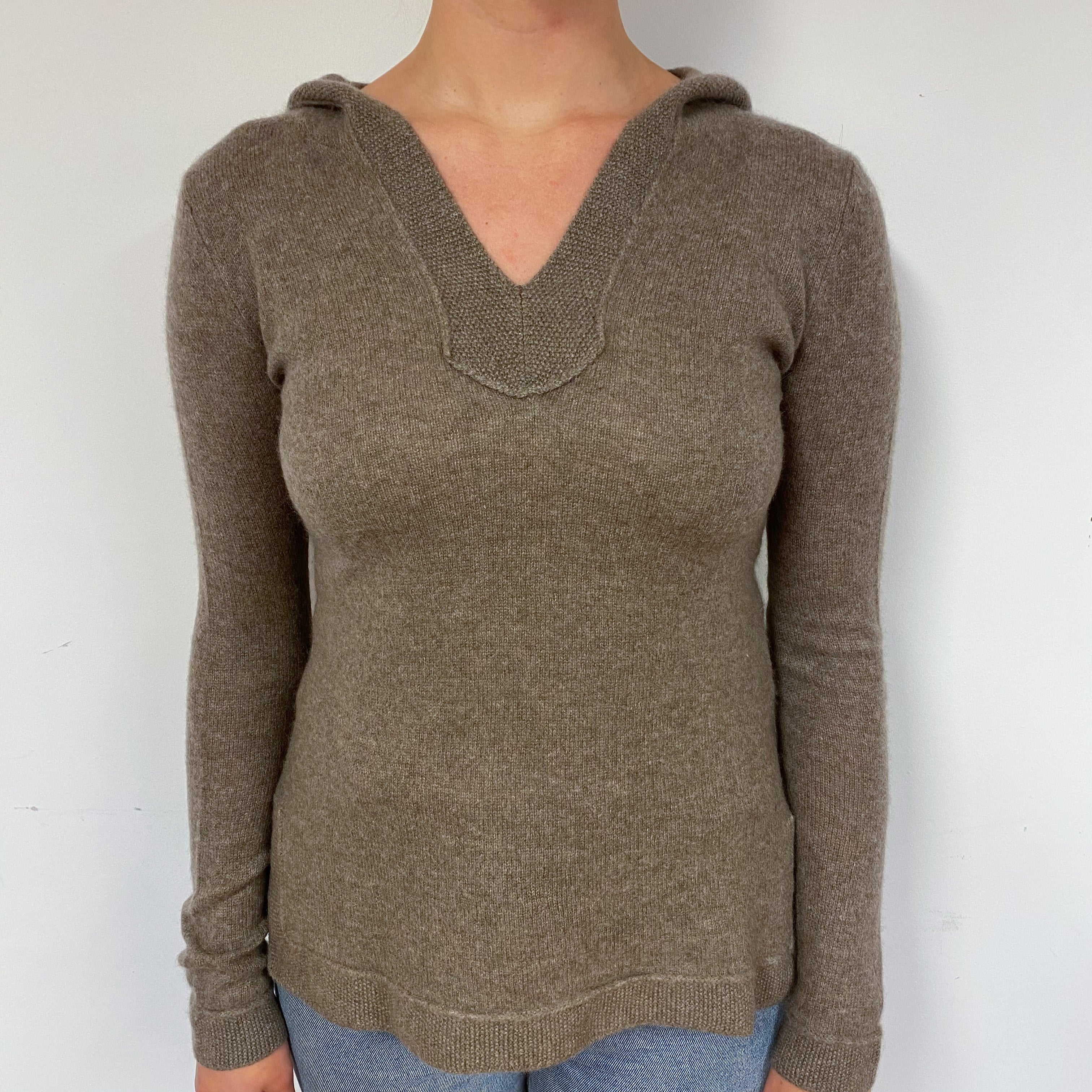 Mocha Brown Cashmere Hoodie Jumper Small