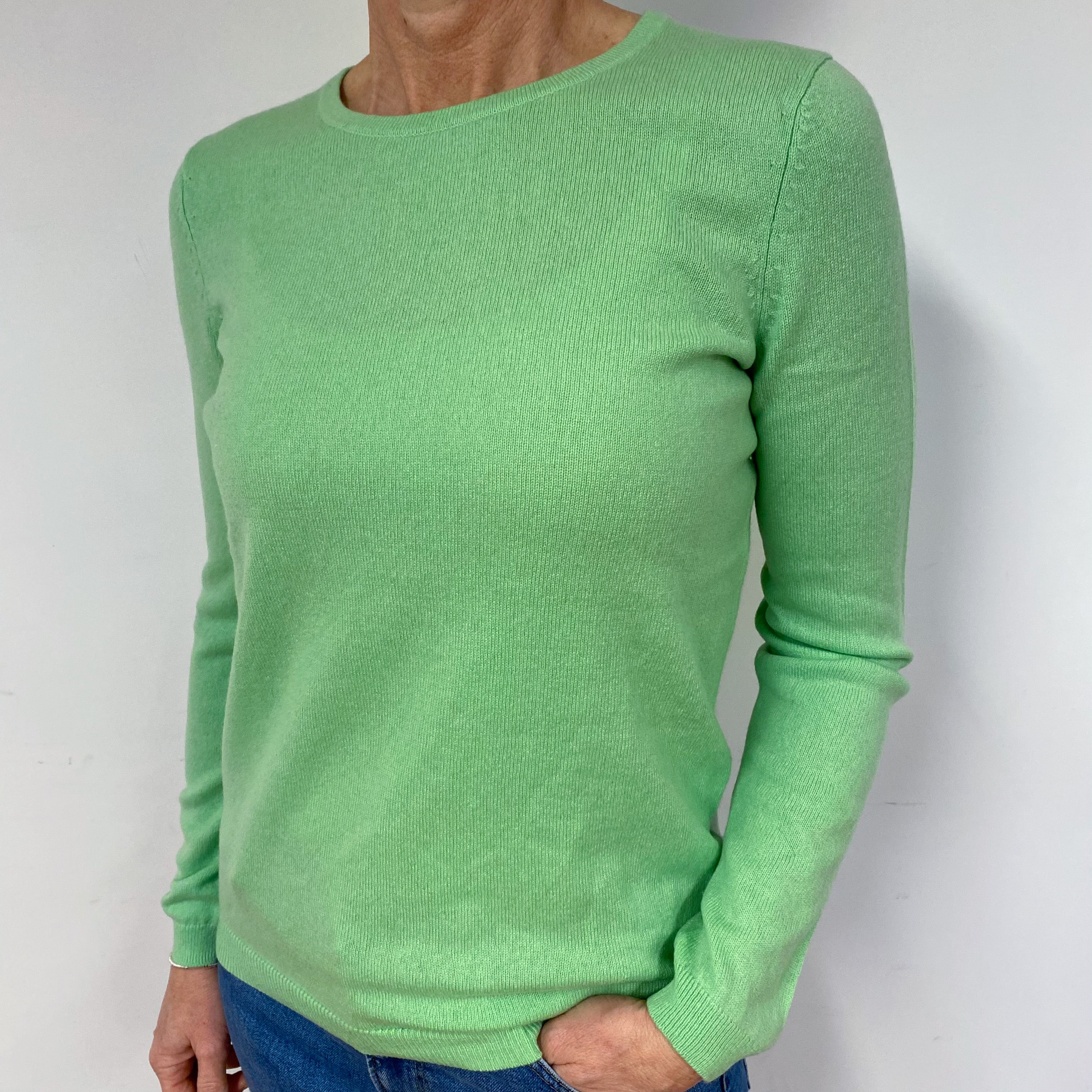Spring Green Cashmere Crew Neck Jumper Medium