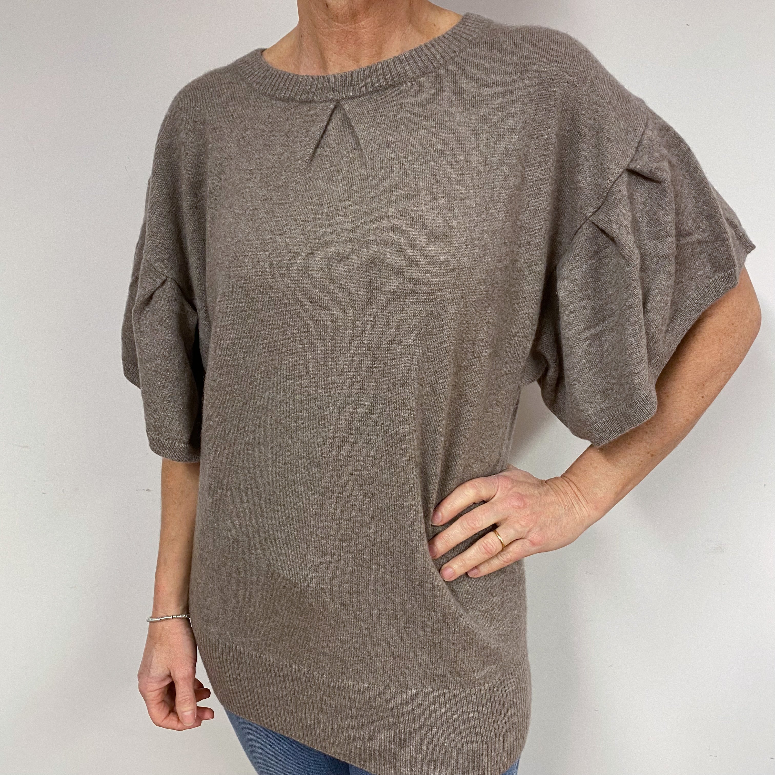 Mink Brown Cashmere Short Sleeved Jumper Medium