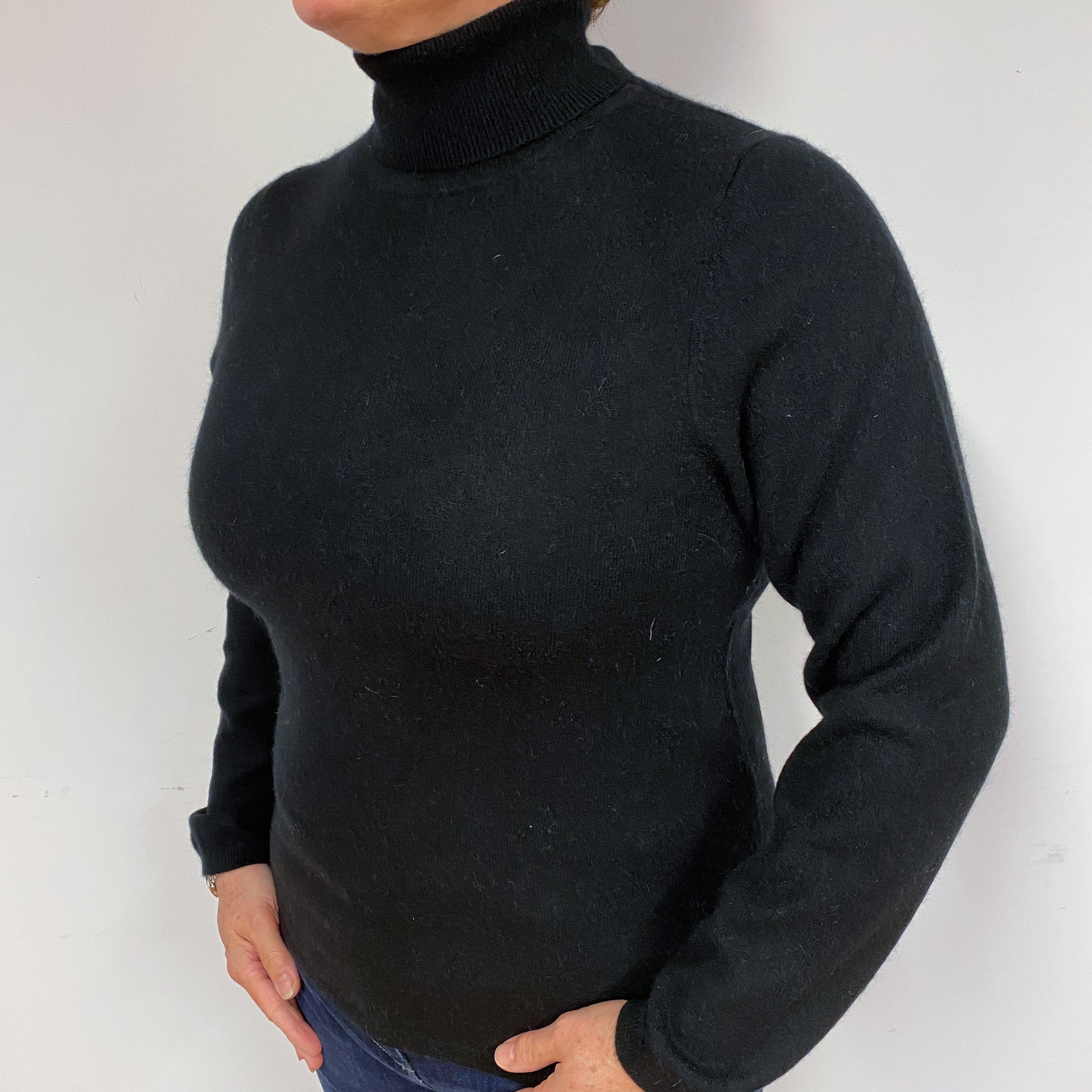 Black Cashmere Polo Neck Jumper Large