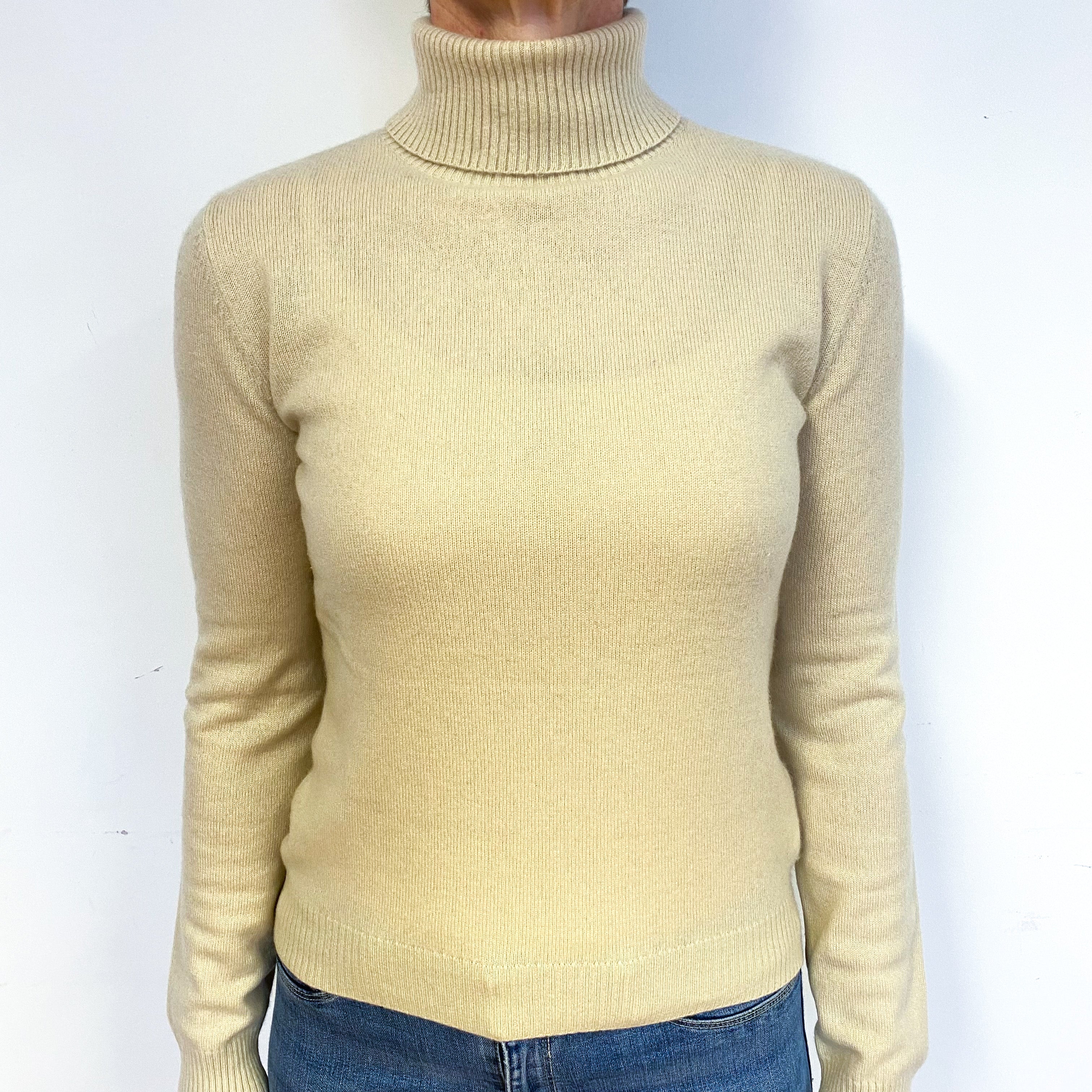 Honey Beige Cashmere Polo Neck Jumper Medium