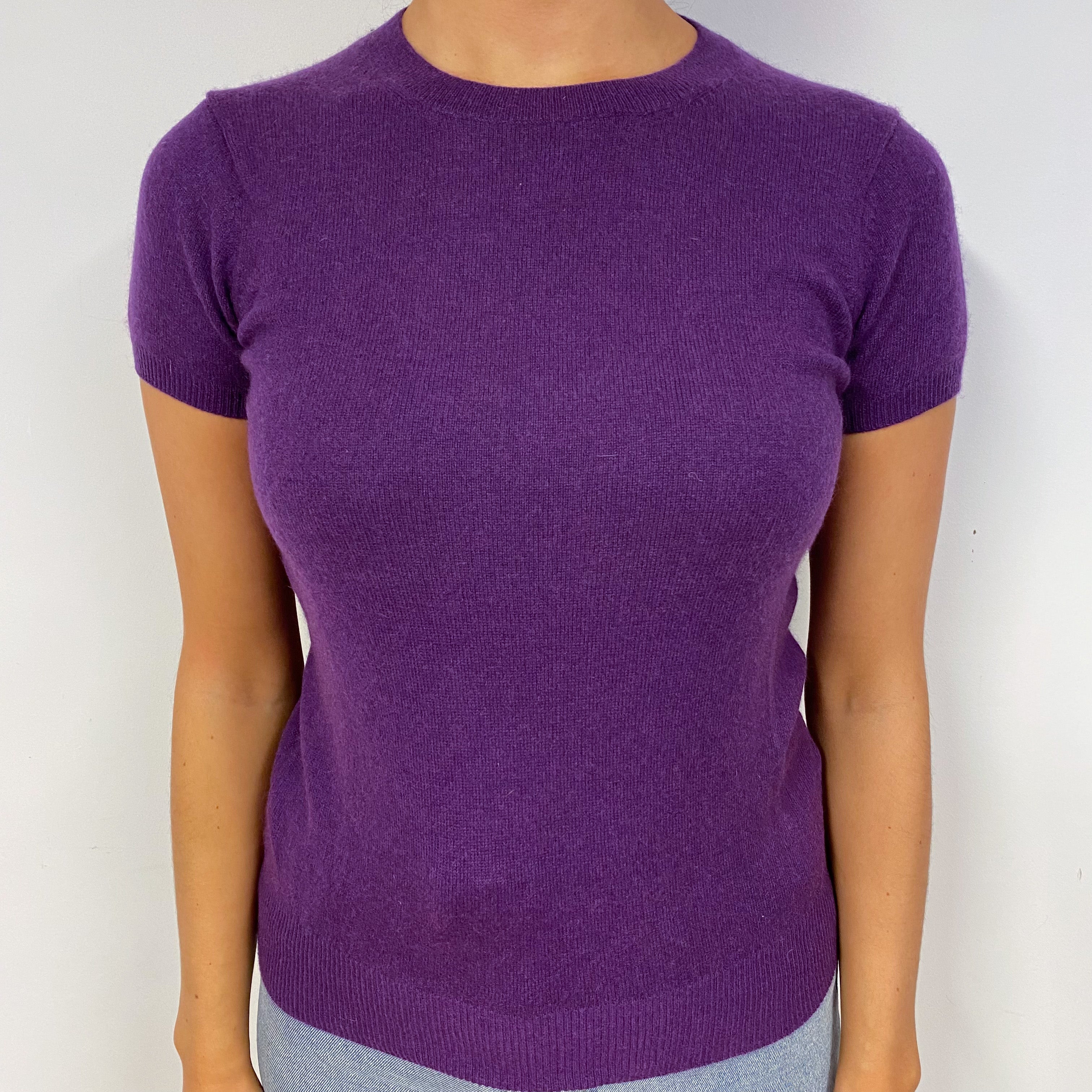 Plum Purple Cashmere Short Sleeved Jumper Small