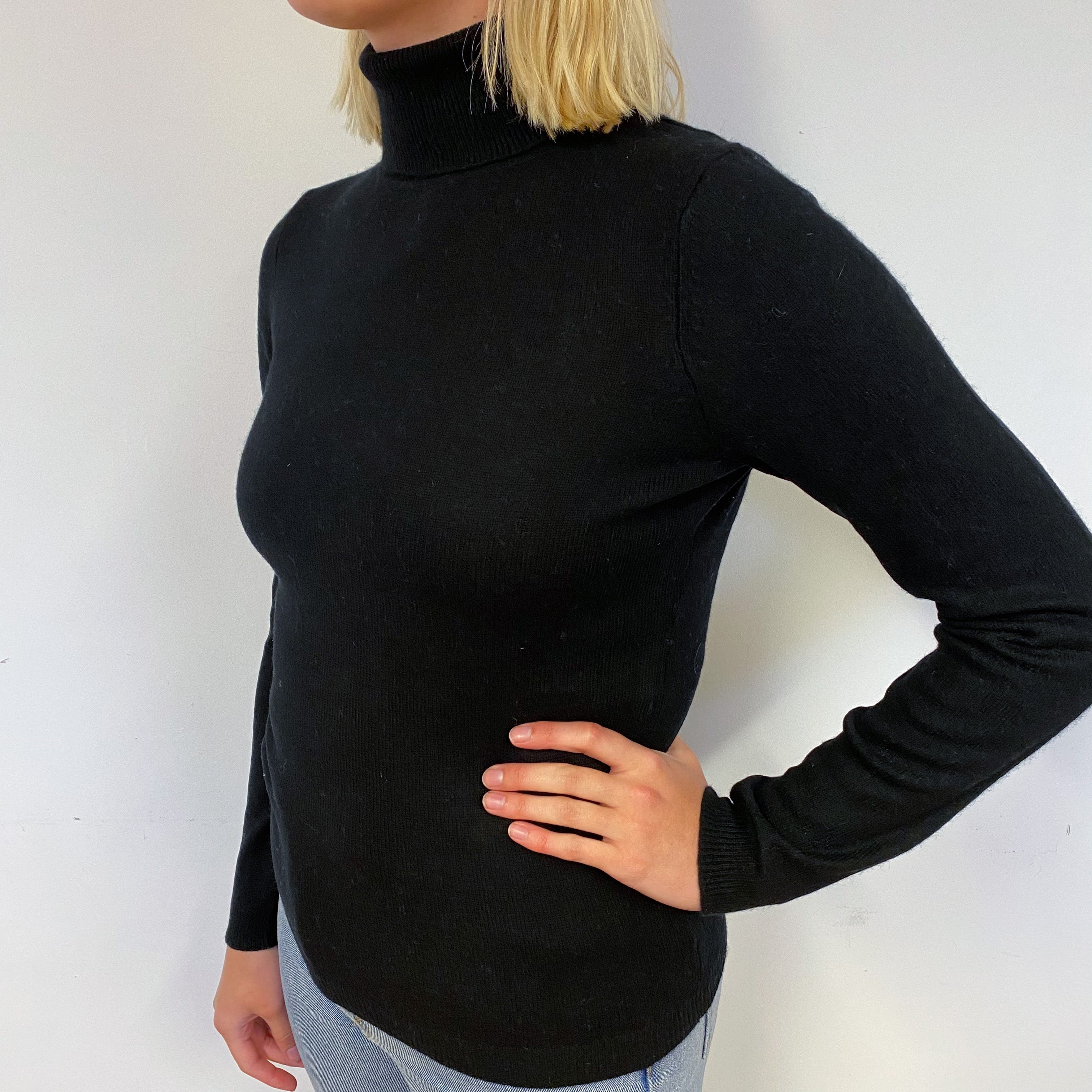 Black Cashmere Polo Neck Jumper Small