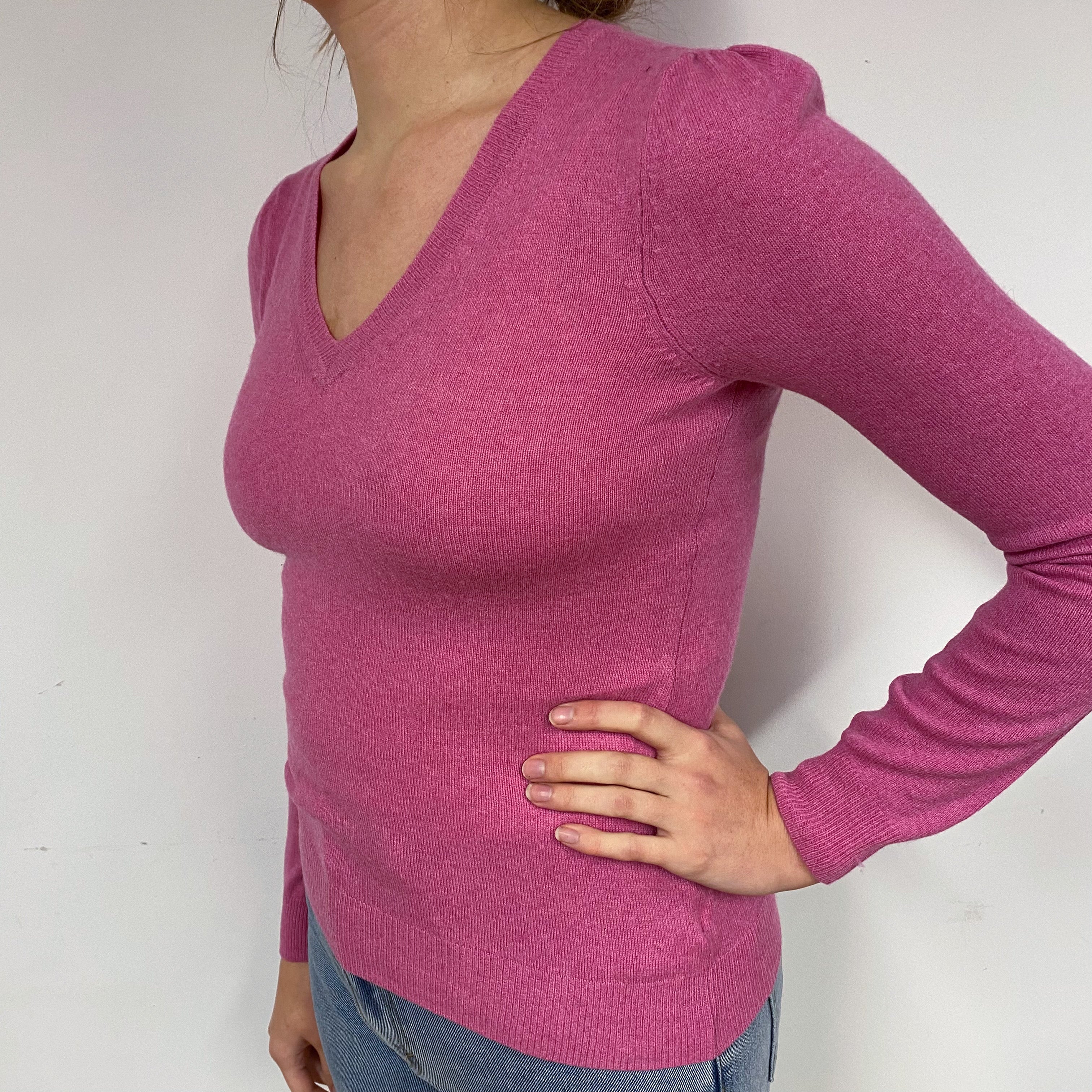 Sweet Pea Pink Cashmere V-Neck Jumper Small