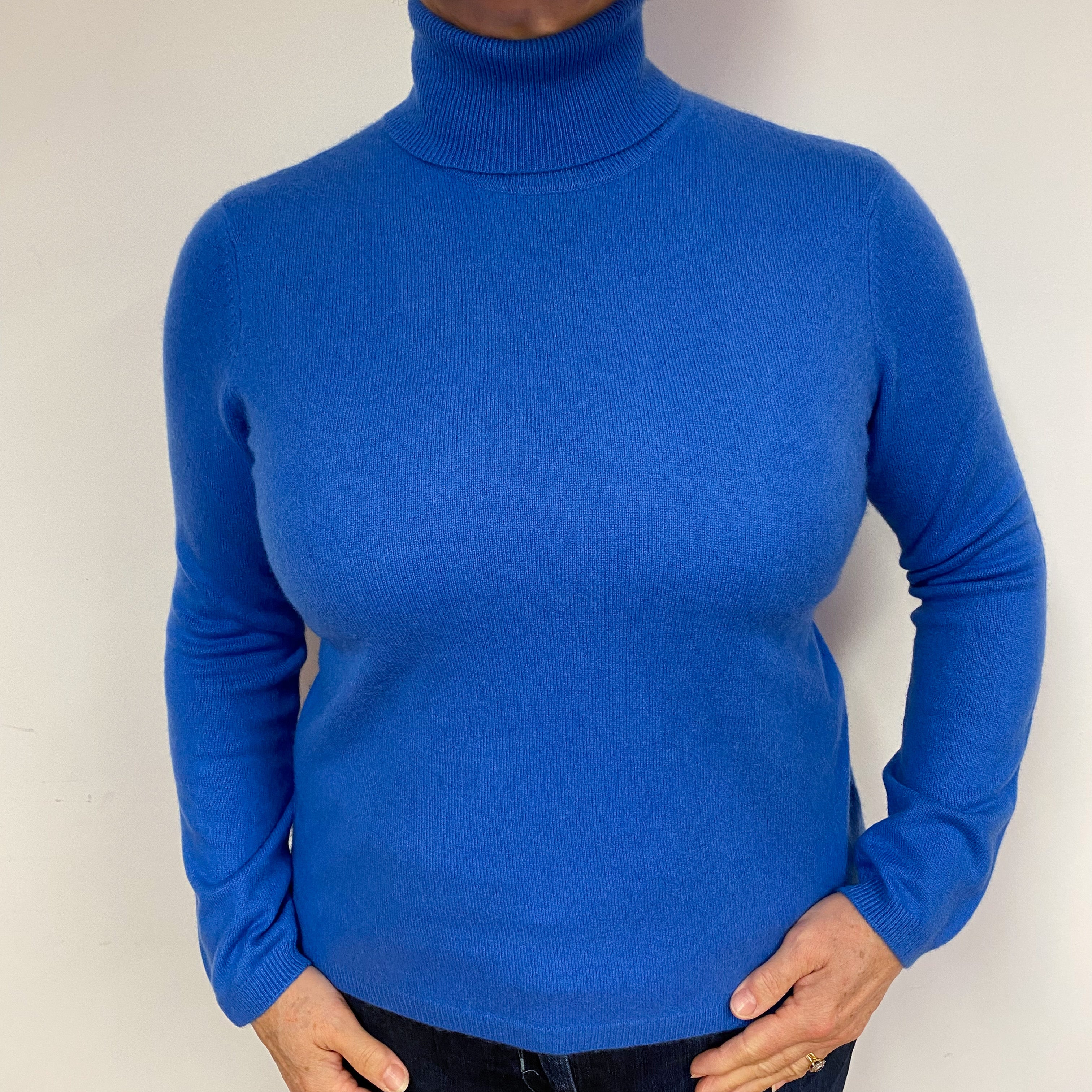 Tanzanite Blue Cashmere Polo Neck Jumper Large