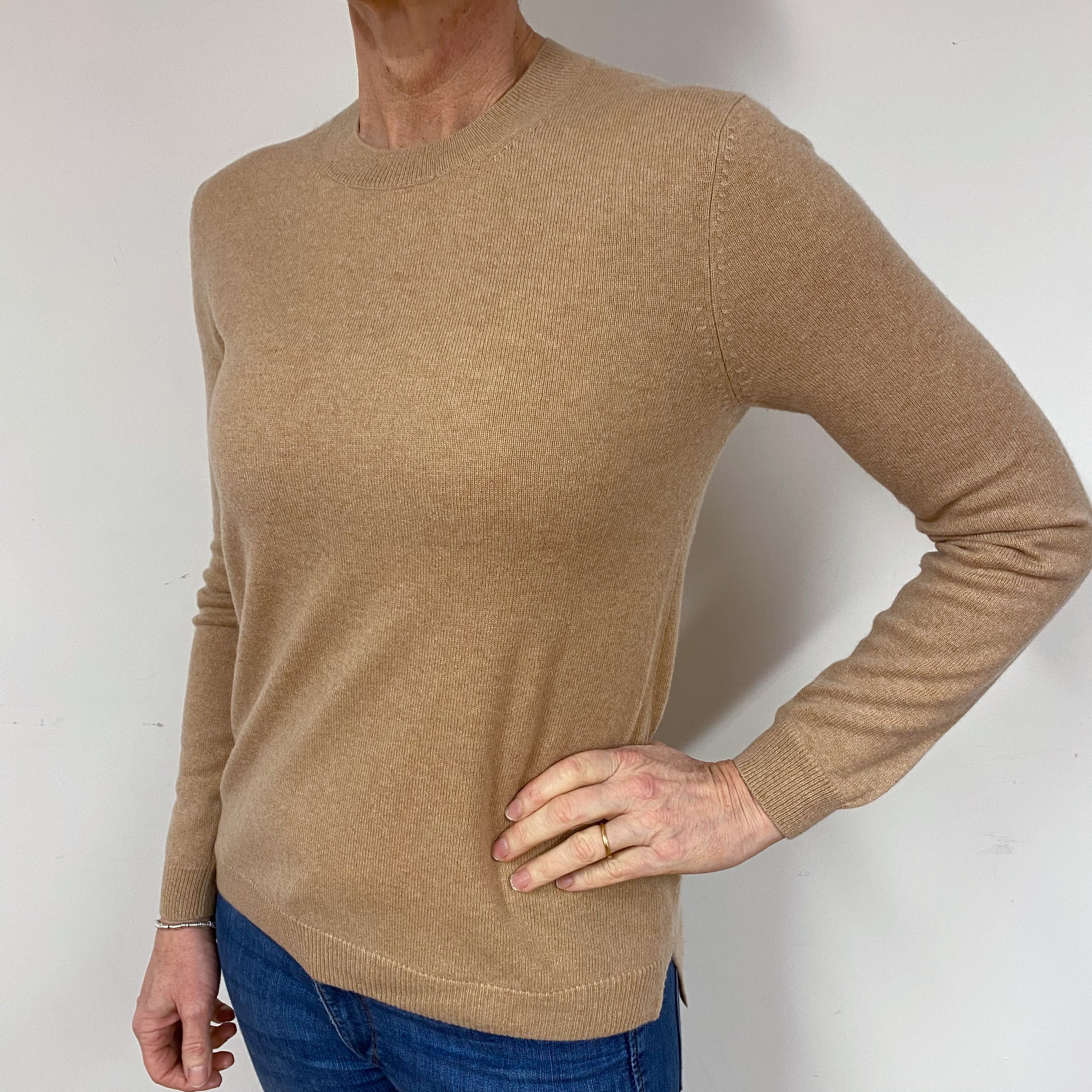 Caramel Brown Cashmere Crew Neck Jumper Medium