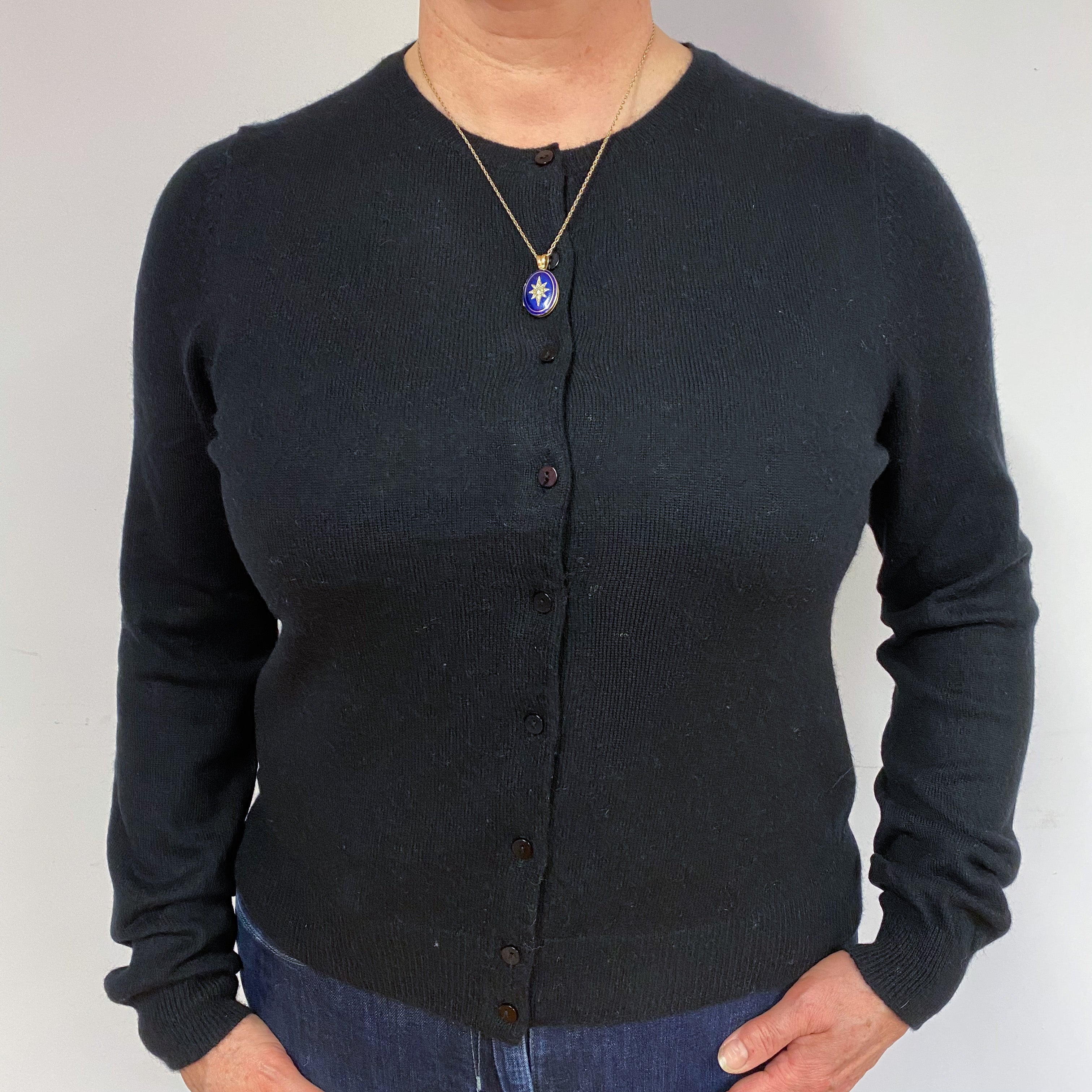 Black Cashmere Crew Neck Cardigan Large