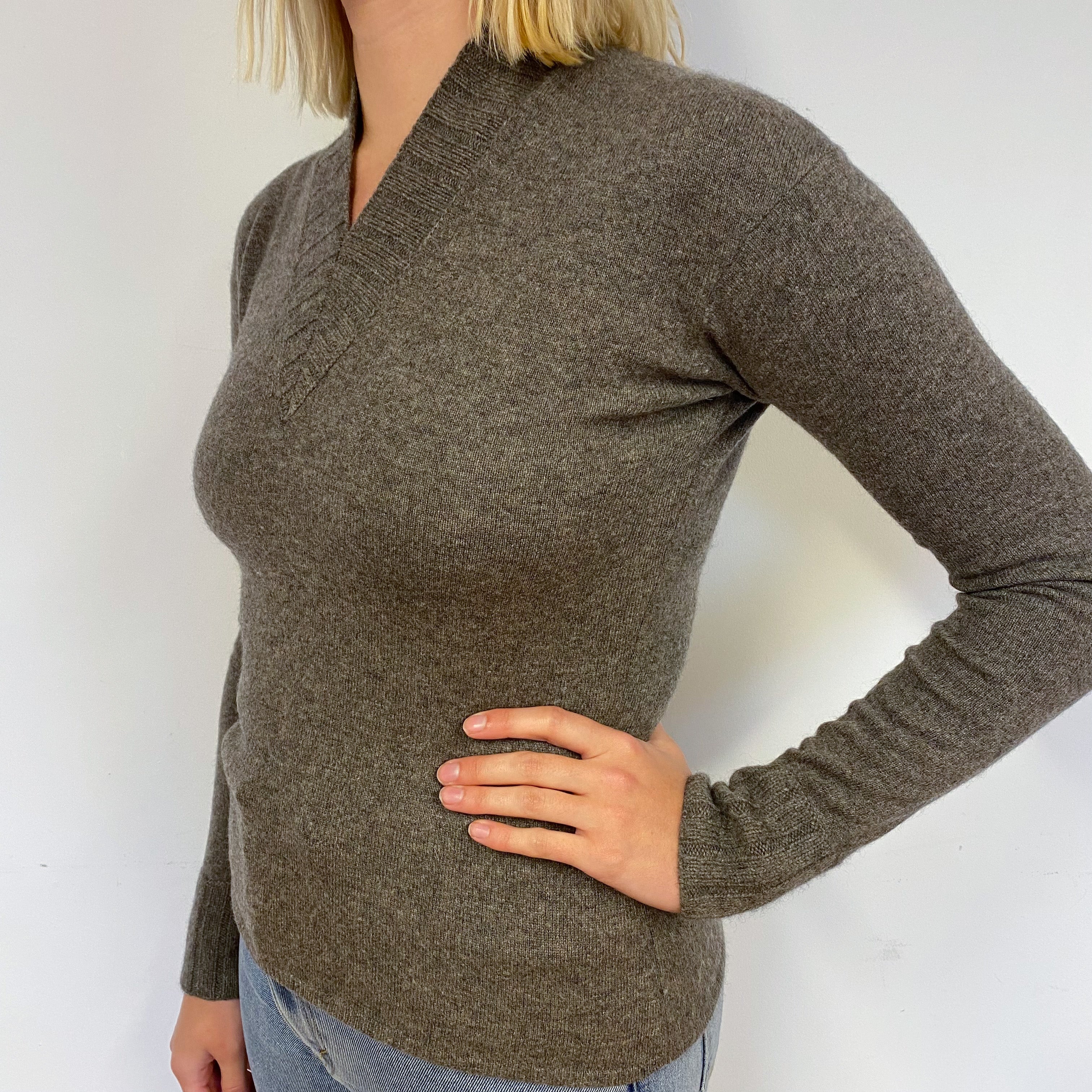 Mocha Brown Cashmere V-Neck Jumper Small