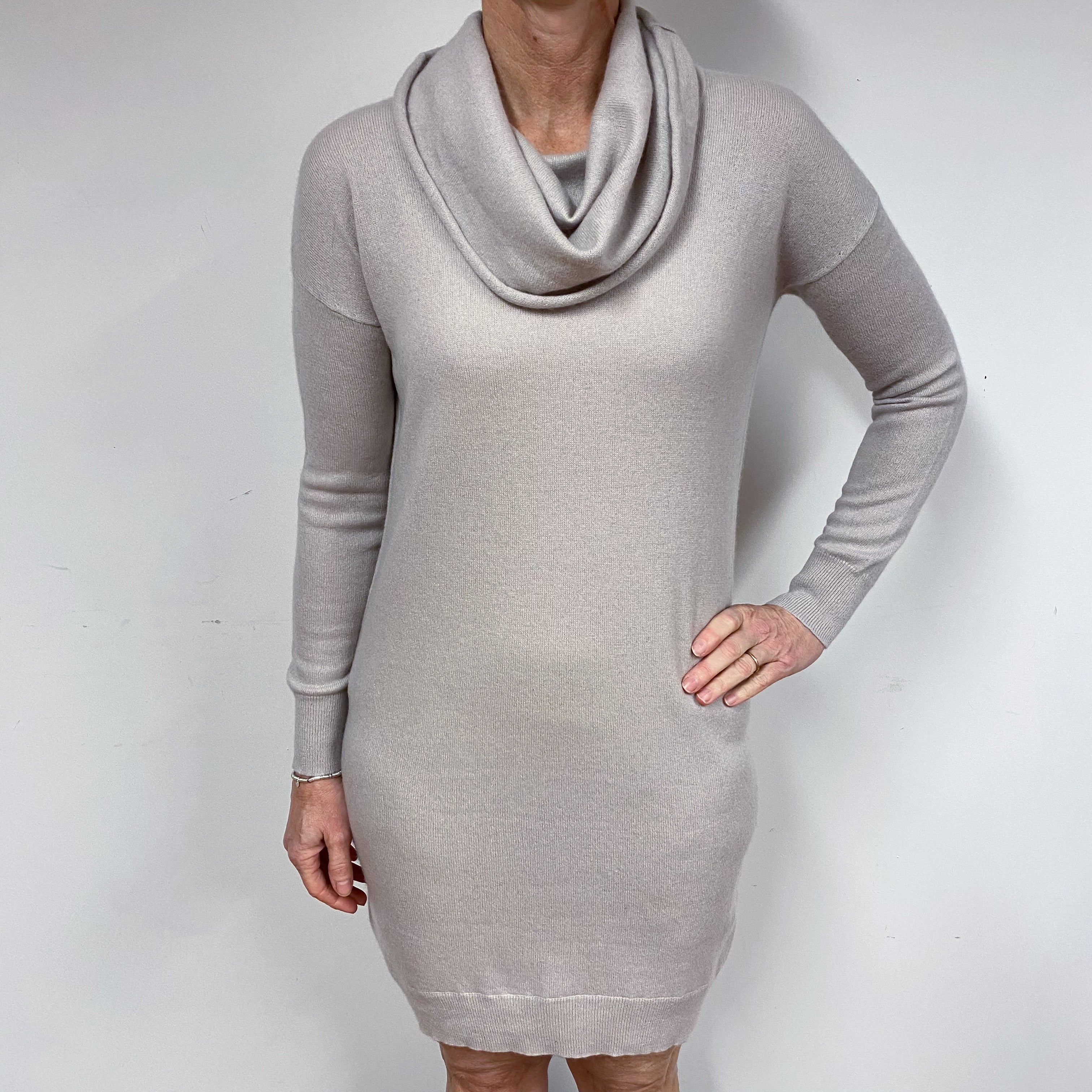 Oatmeal Beige Cashmere Cowl Neck Dress Medium