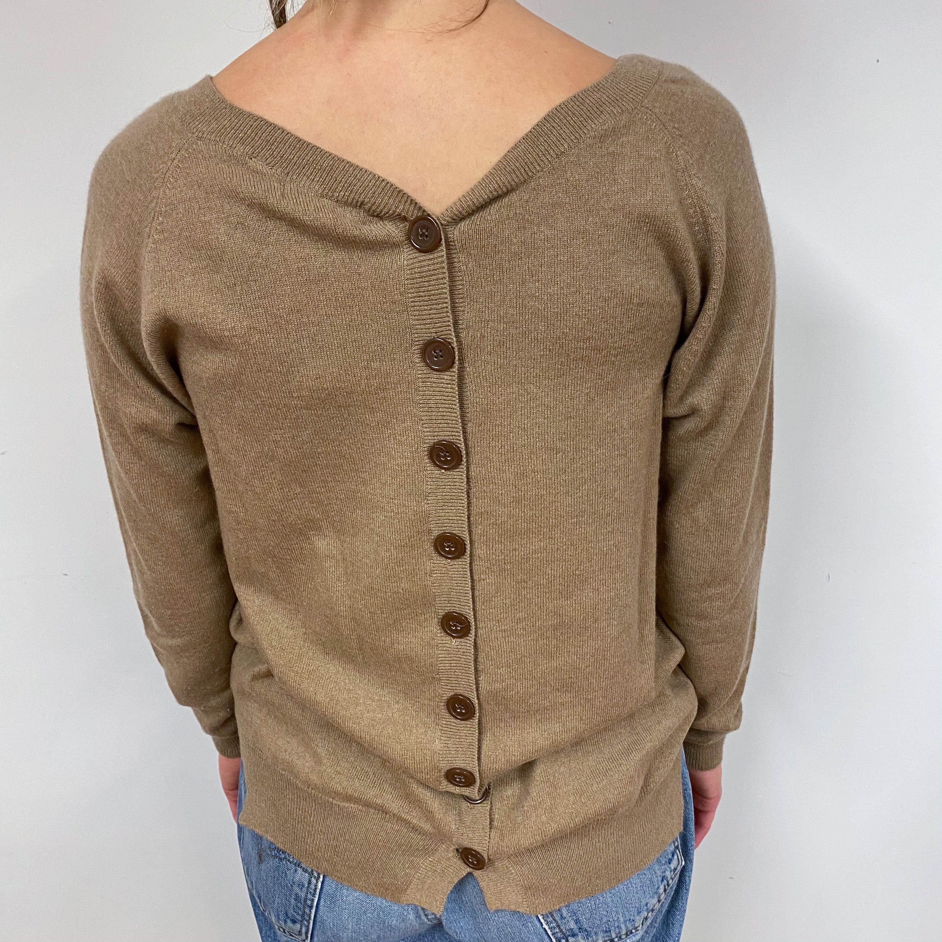 Camel Brown Slouchy Cashmere V-Neck Jumper Small