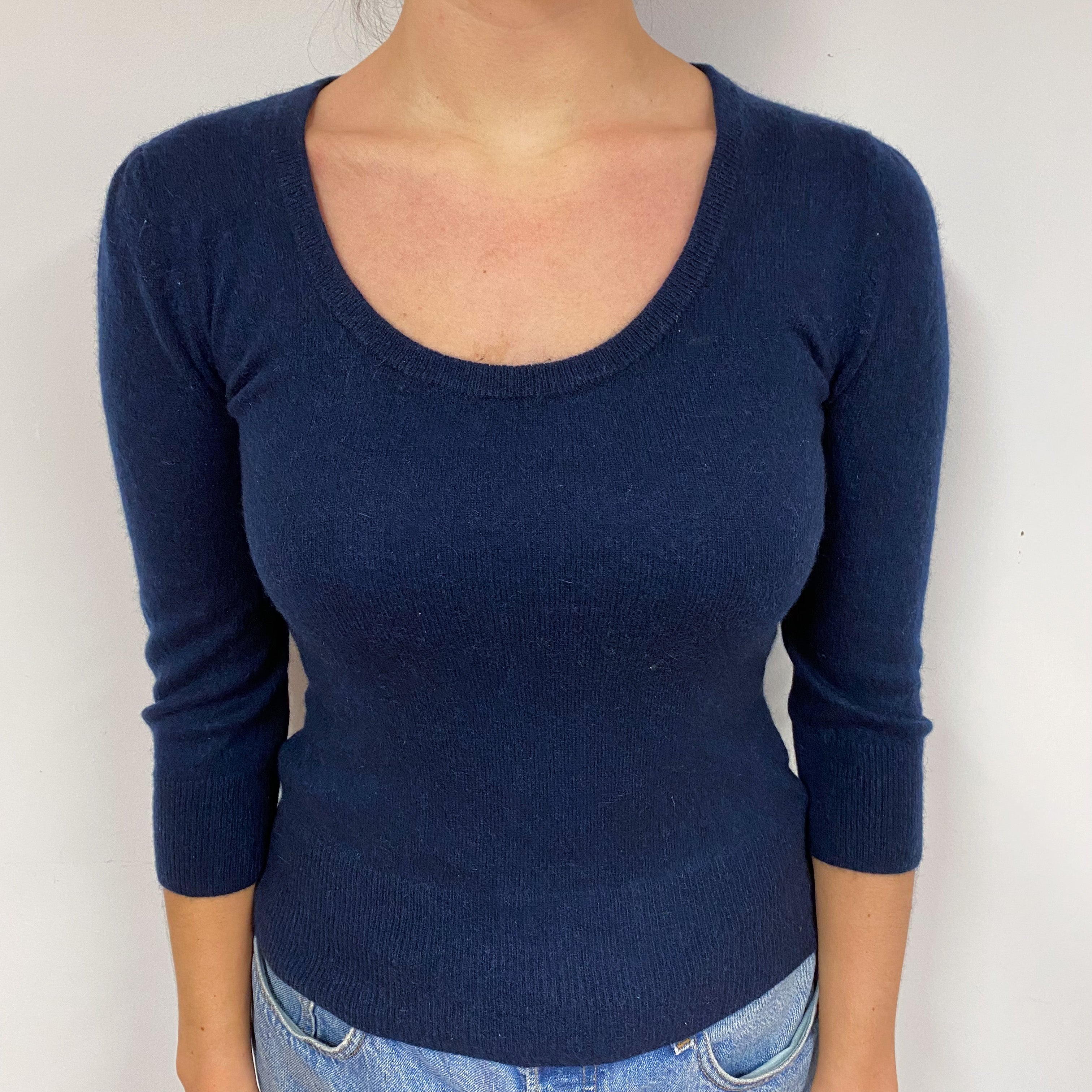 Navy Blue Cashmere Scoop Neck Jumper Small