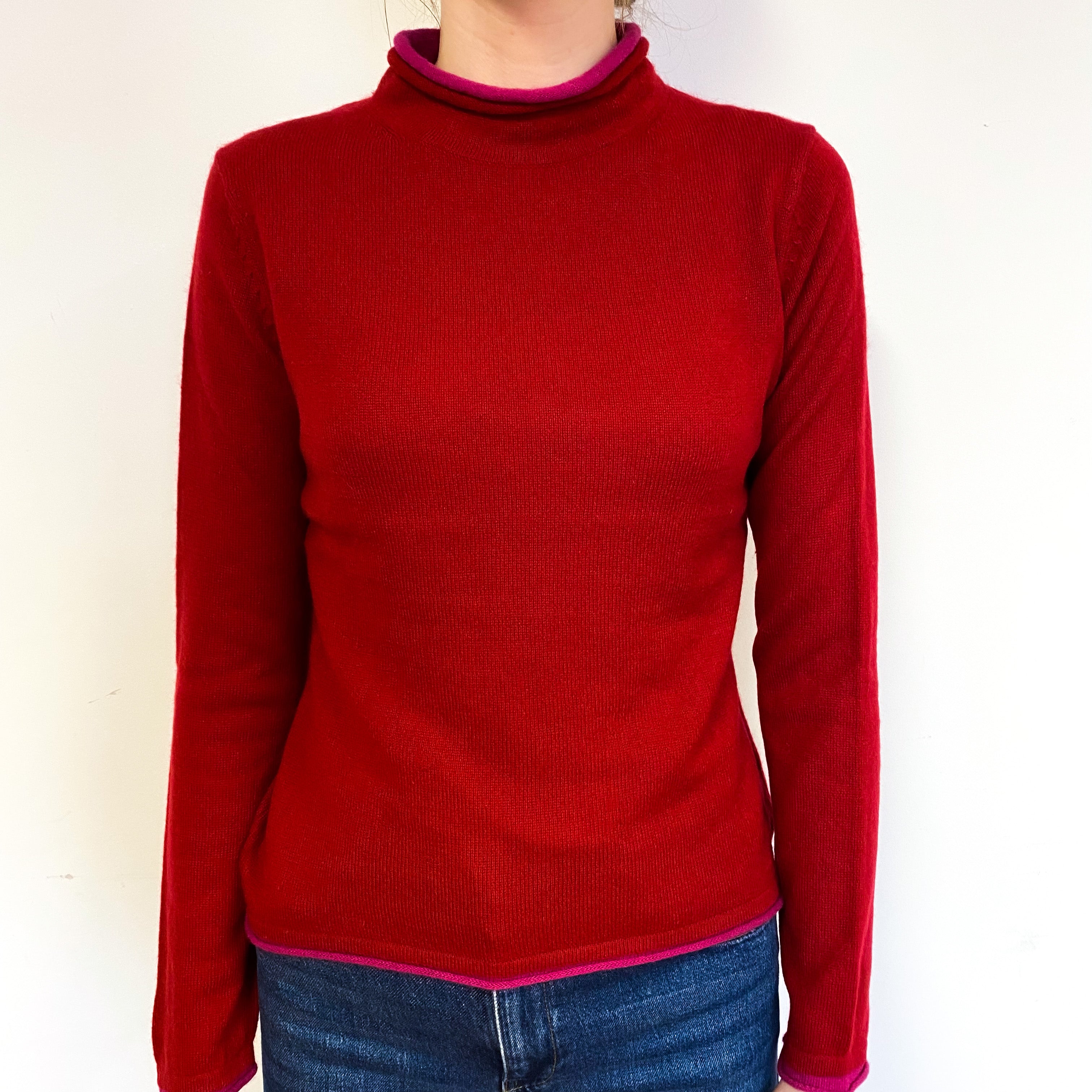 Post Box Red Cashmere Turtle Neck Jumper Extra Small