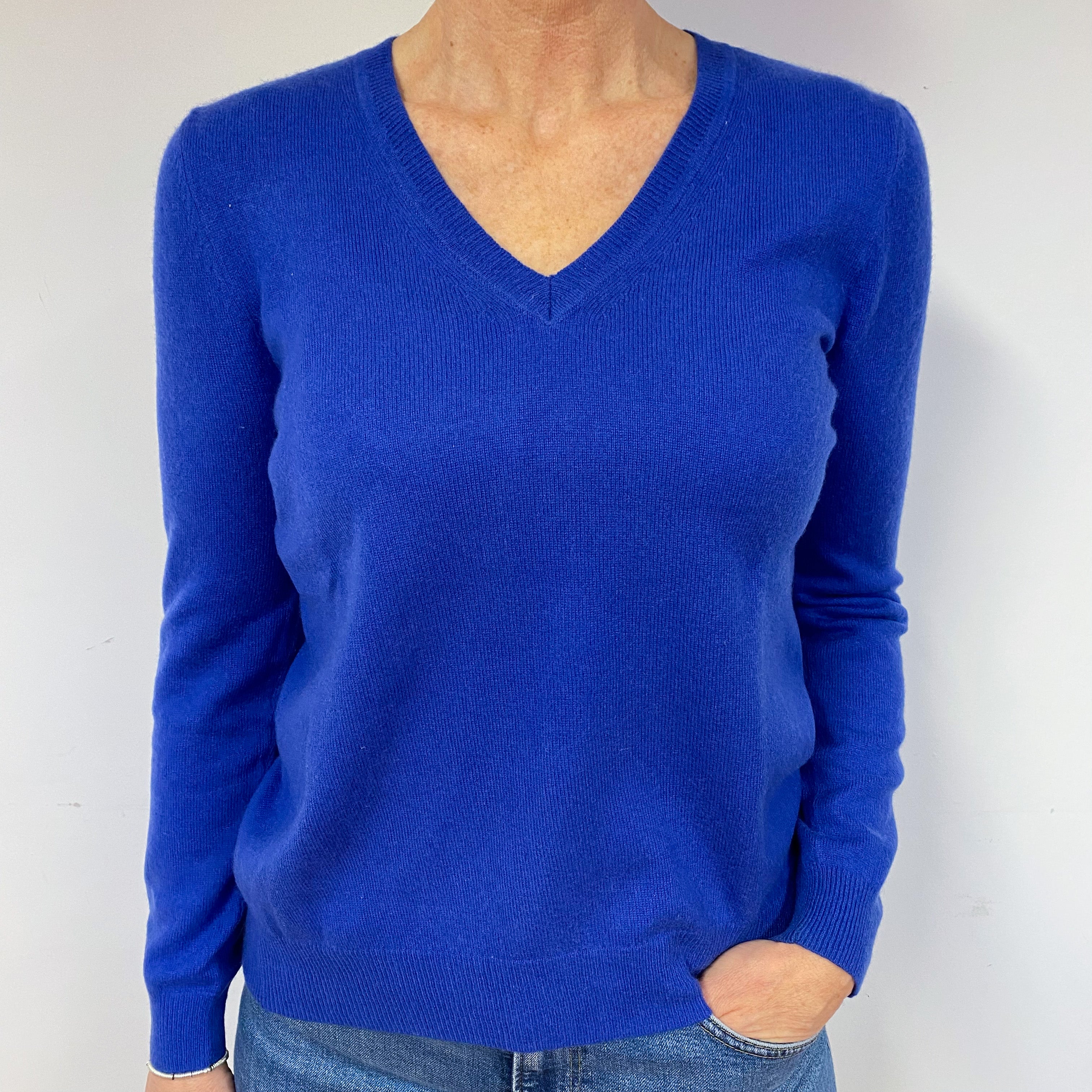 Admiral Blue Cashmere V-Neck Jumper Medium