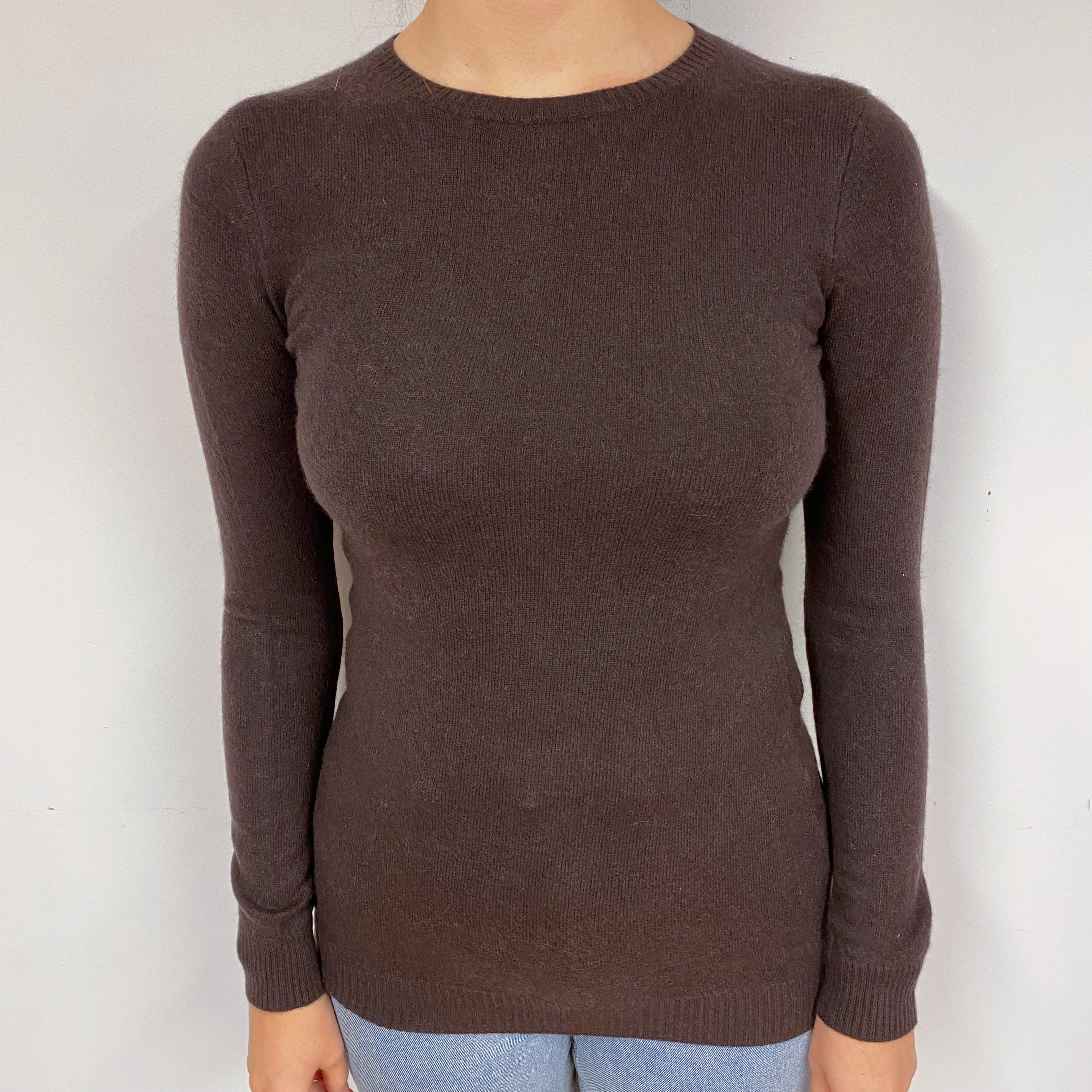 Dark Chocolate Brown Cashmere Crew Neck Jumper Small