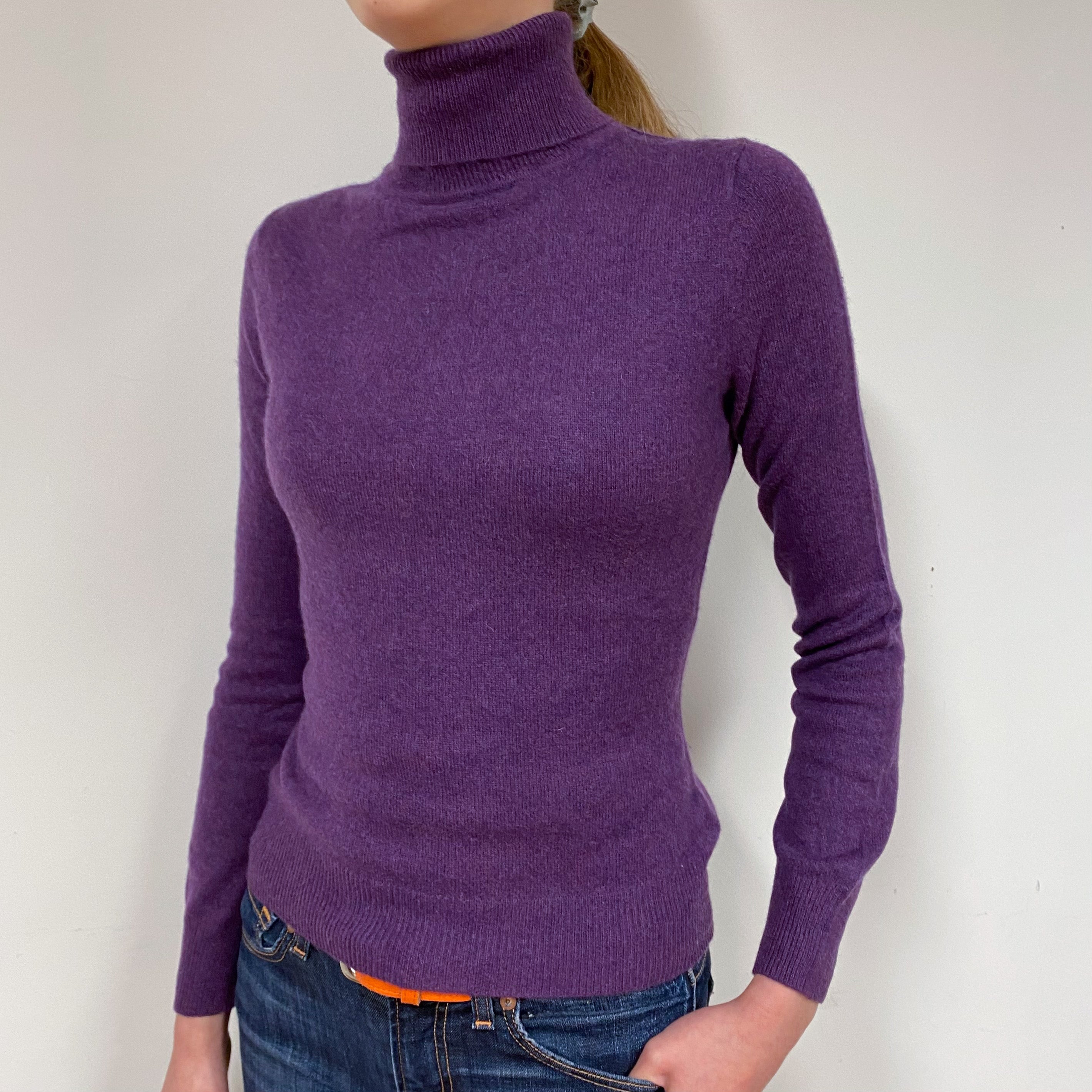 Blueberry Purple Cashmere Polo Neck Jumper Extra Small
