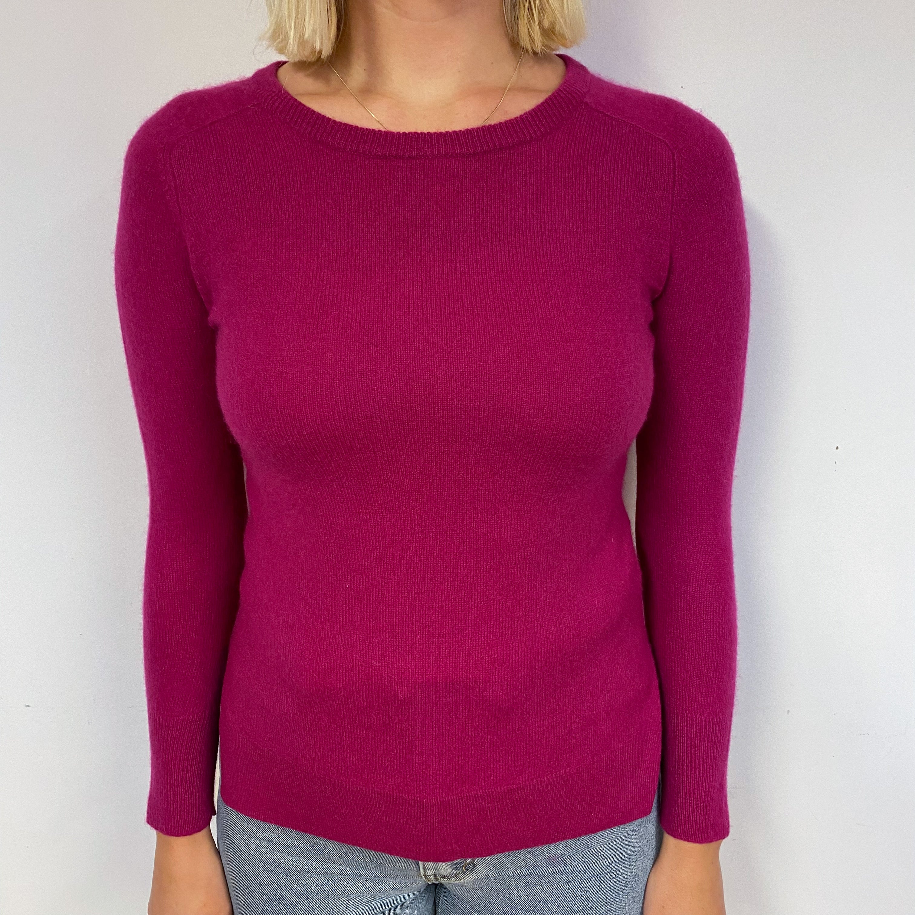 Magenta Pink Cashmere Crew Neck Jumper Small/ Petite