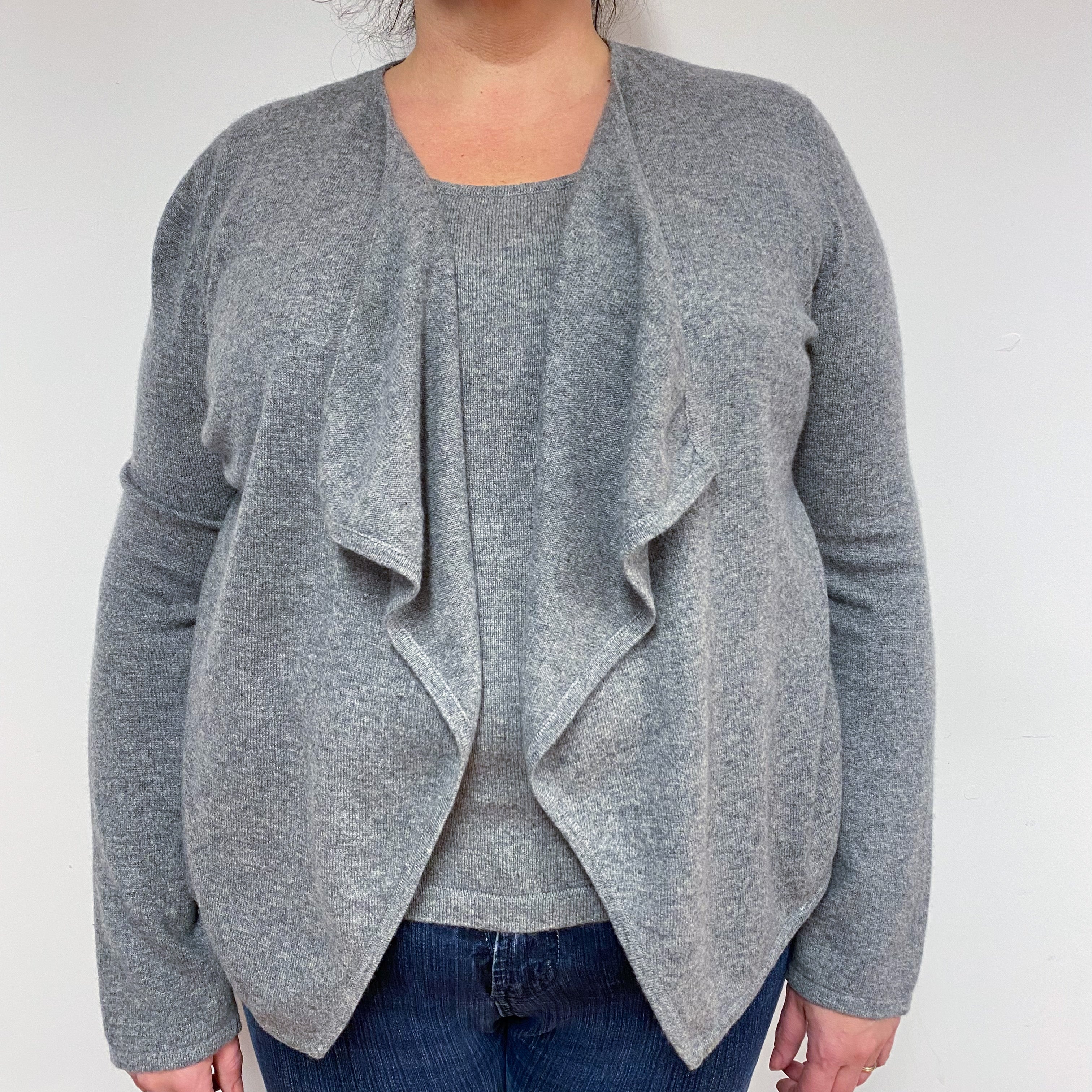 Grey 2 in 1 Cashmere Waterfall Cardigan Extra Large