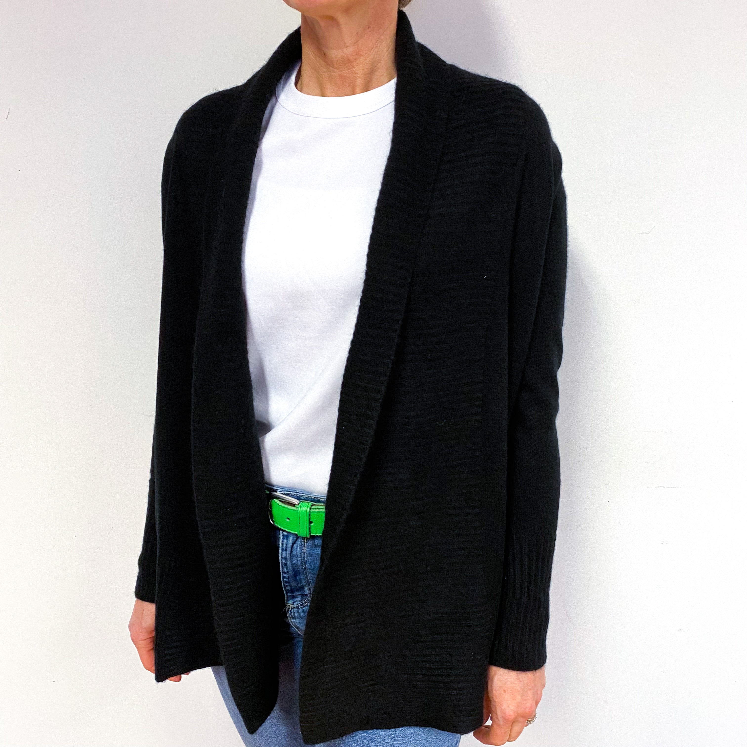 Black Cashmere Edge to Edge Cardigan Medium